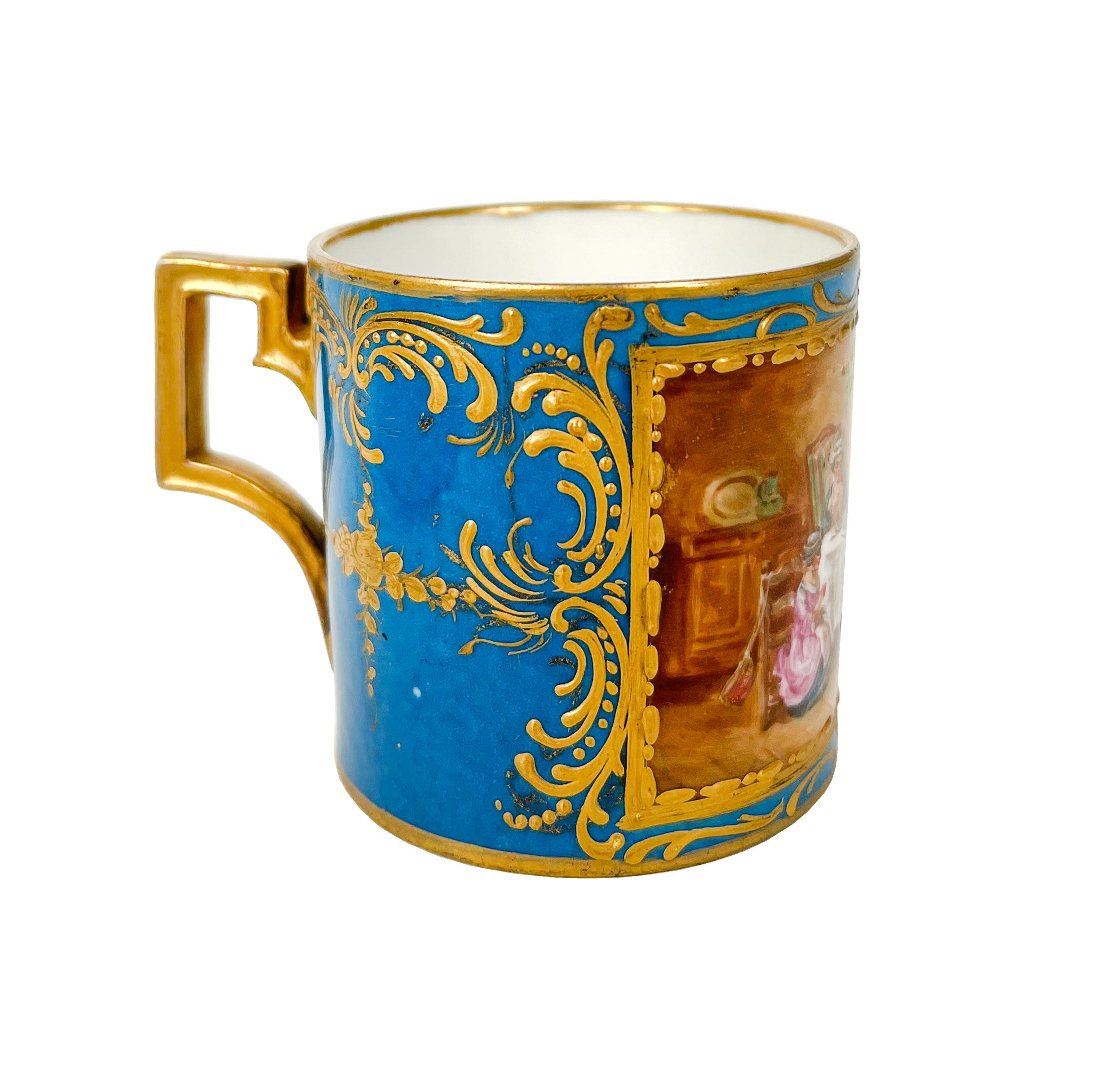 19th Century French Sevres Style Blue Ground Porcelain Cup & Saucer