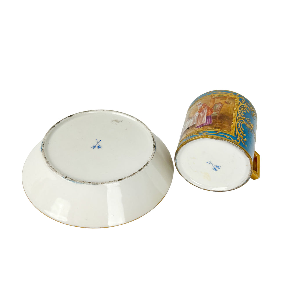 19th Century French Sevres Style Blue Ground Porcelain Cup & Saucer