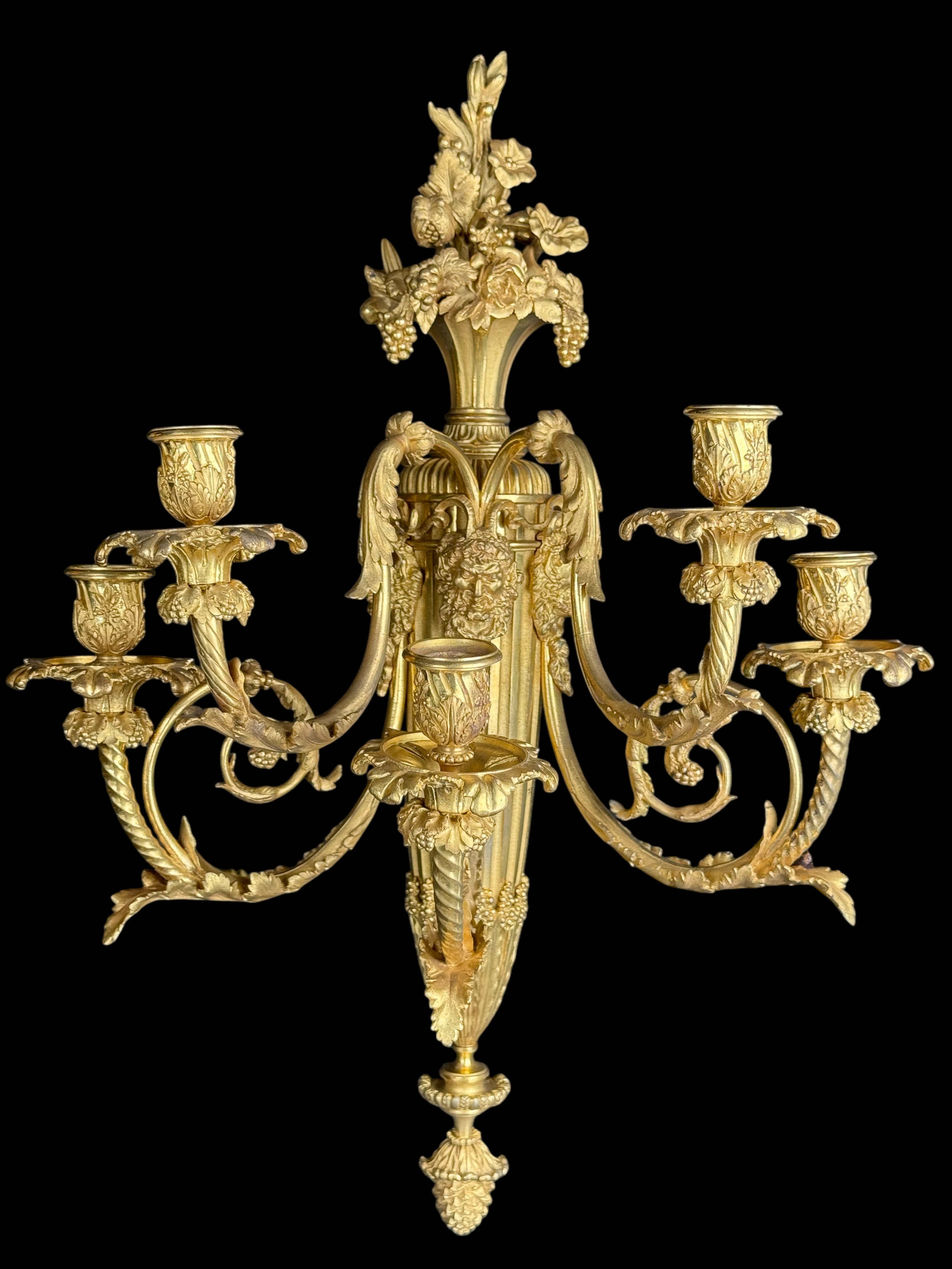 Pair Of Henry Dasson gilt Bronze Sconces