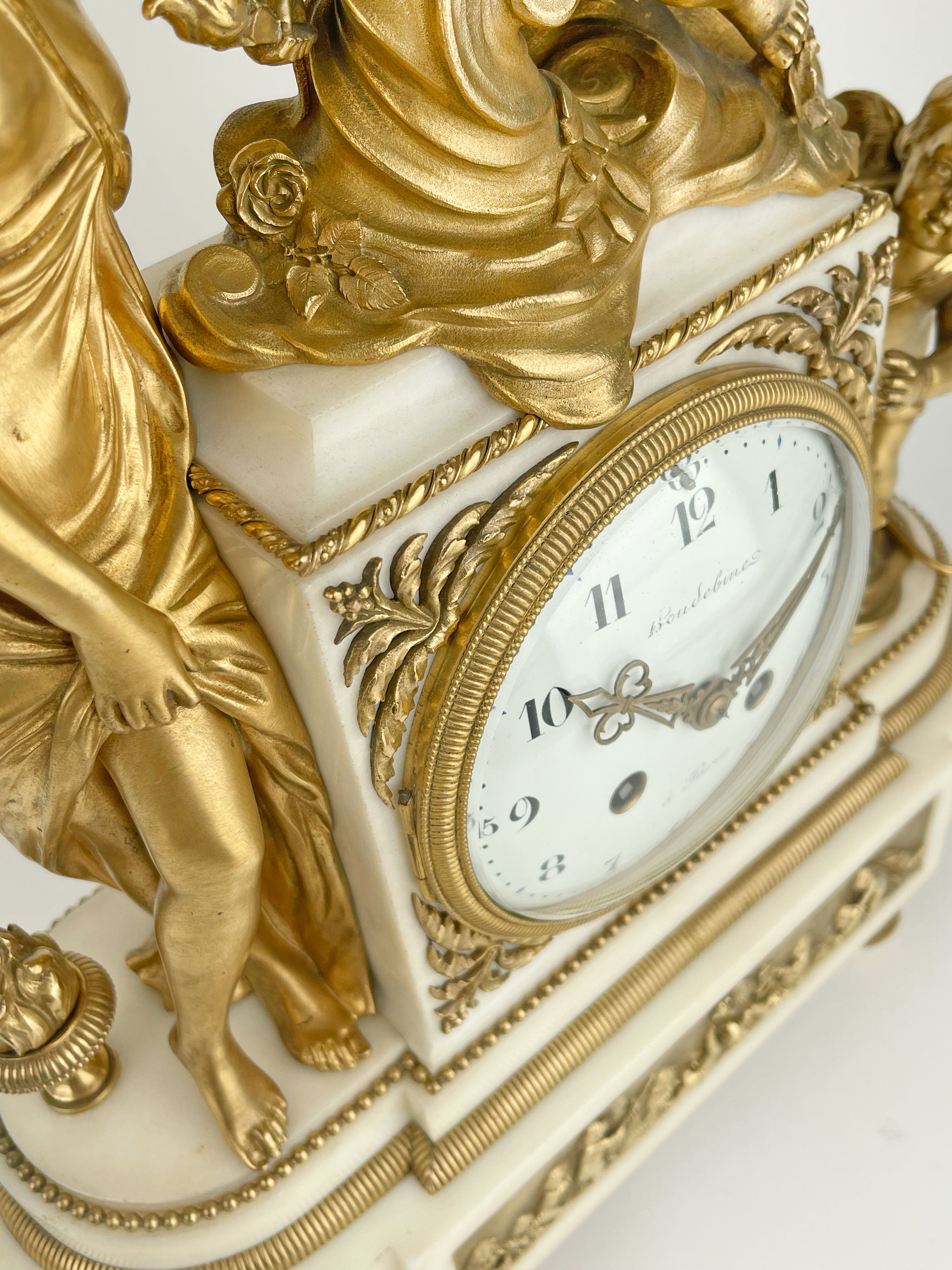 19th Century, French Ormolu Mounted Marble Clock by Houdebine