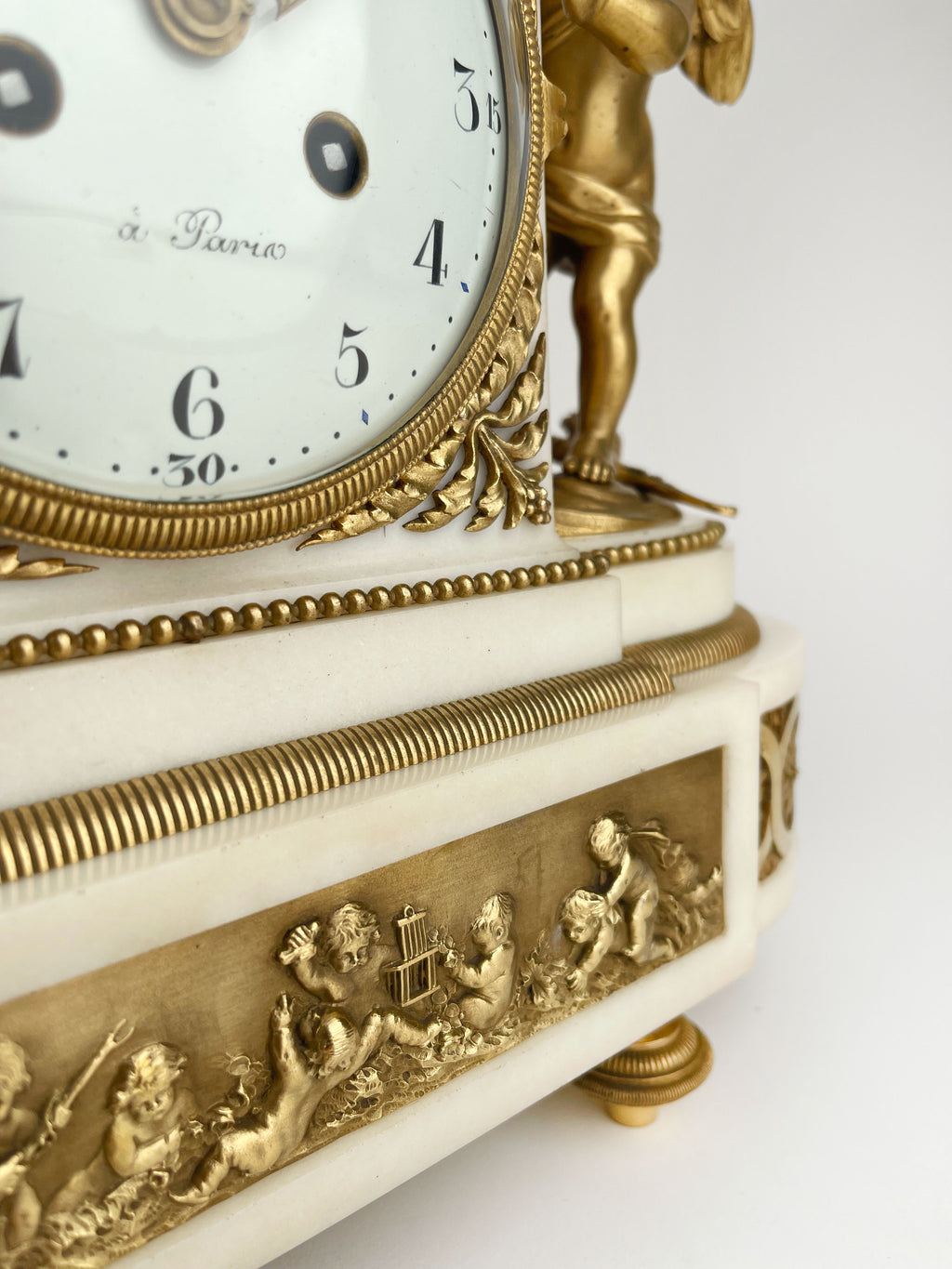 19th Century, French Ormolu Mounted Marble Clock by Houdebine