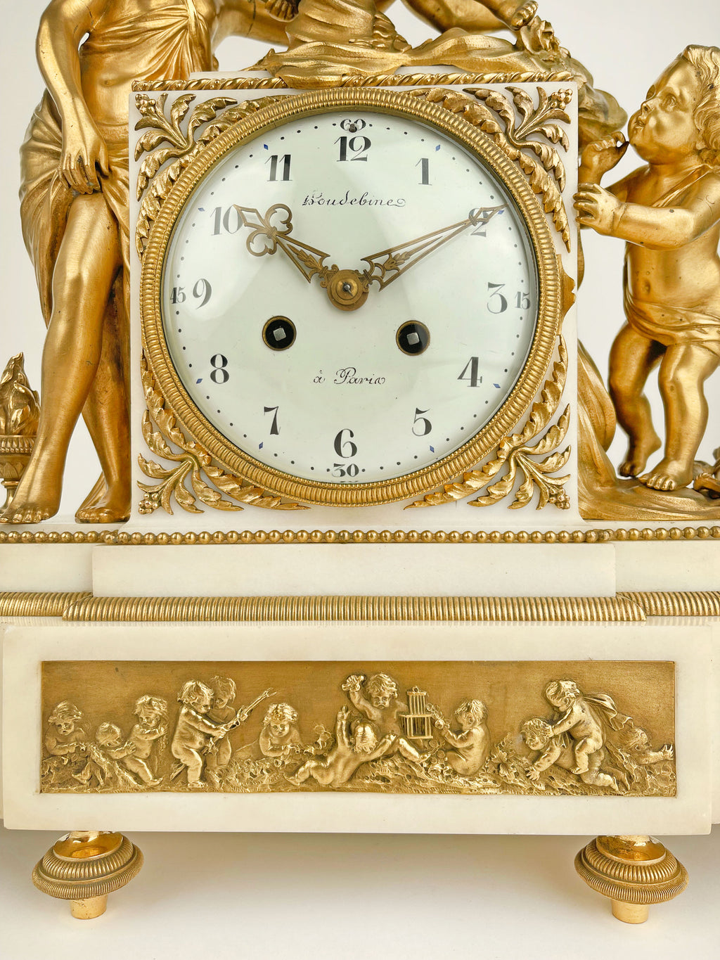 19th Century, French Ormolu Mounted Marble Clock by Houdebine