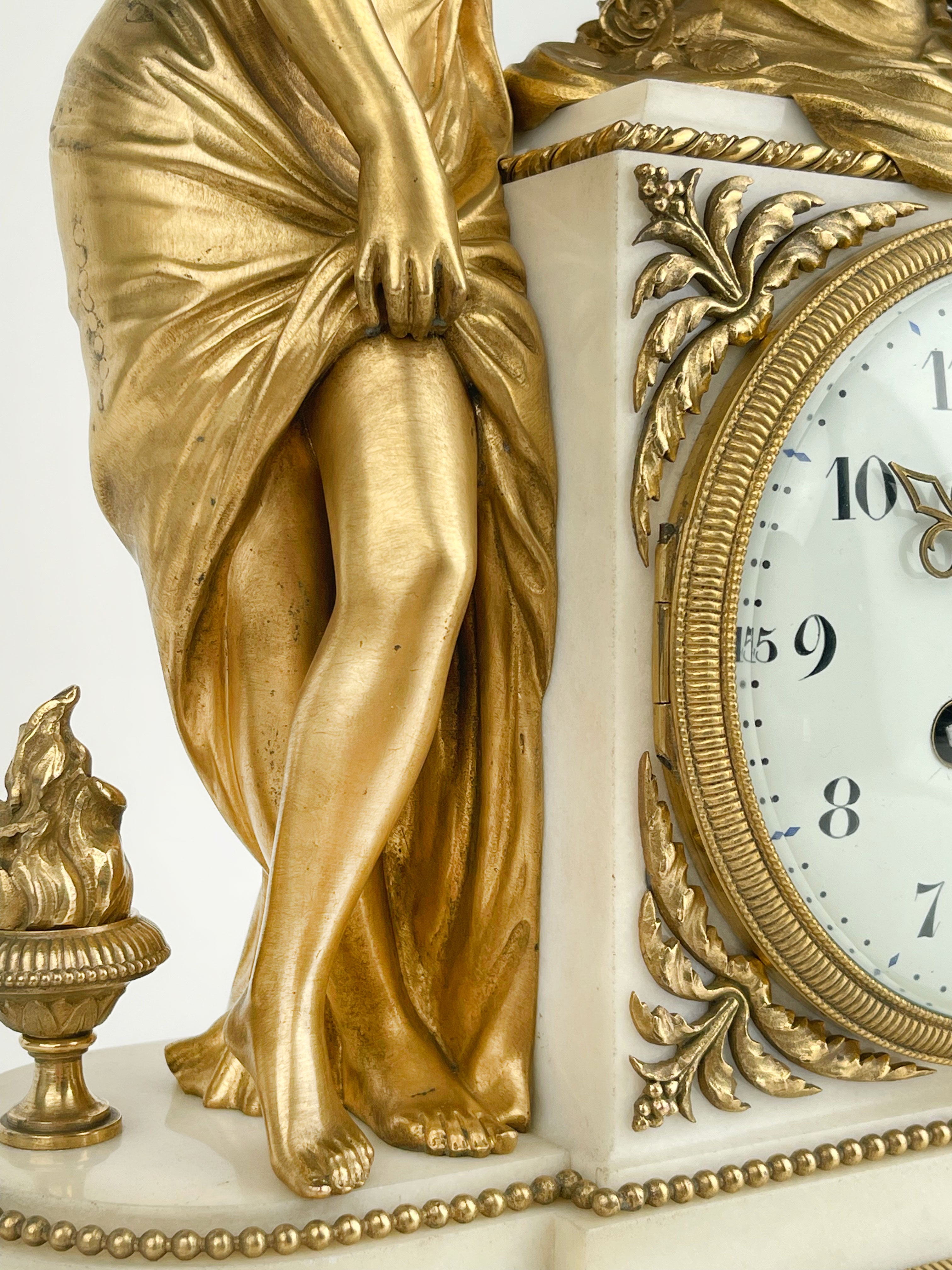 19th Century, French Ormolu Mounted Marble Clock by Houdebine