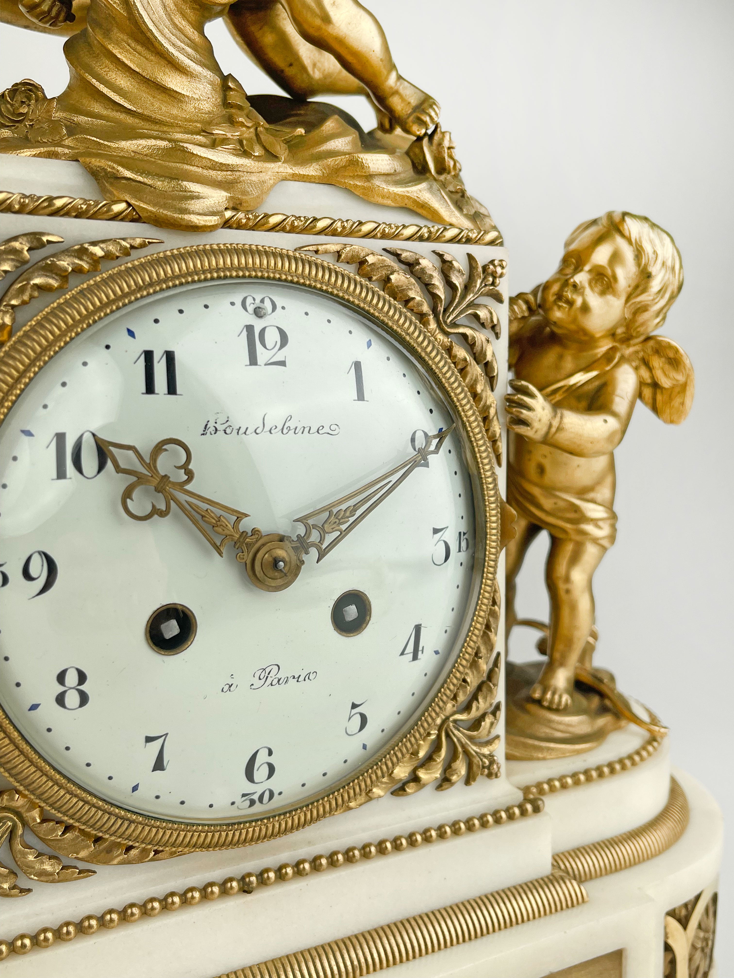19th Century, French Ormolu Mounted Marble Clock by Houdebine