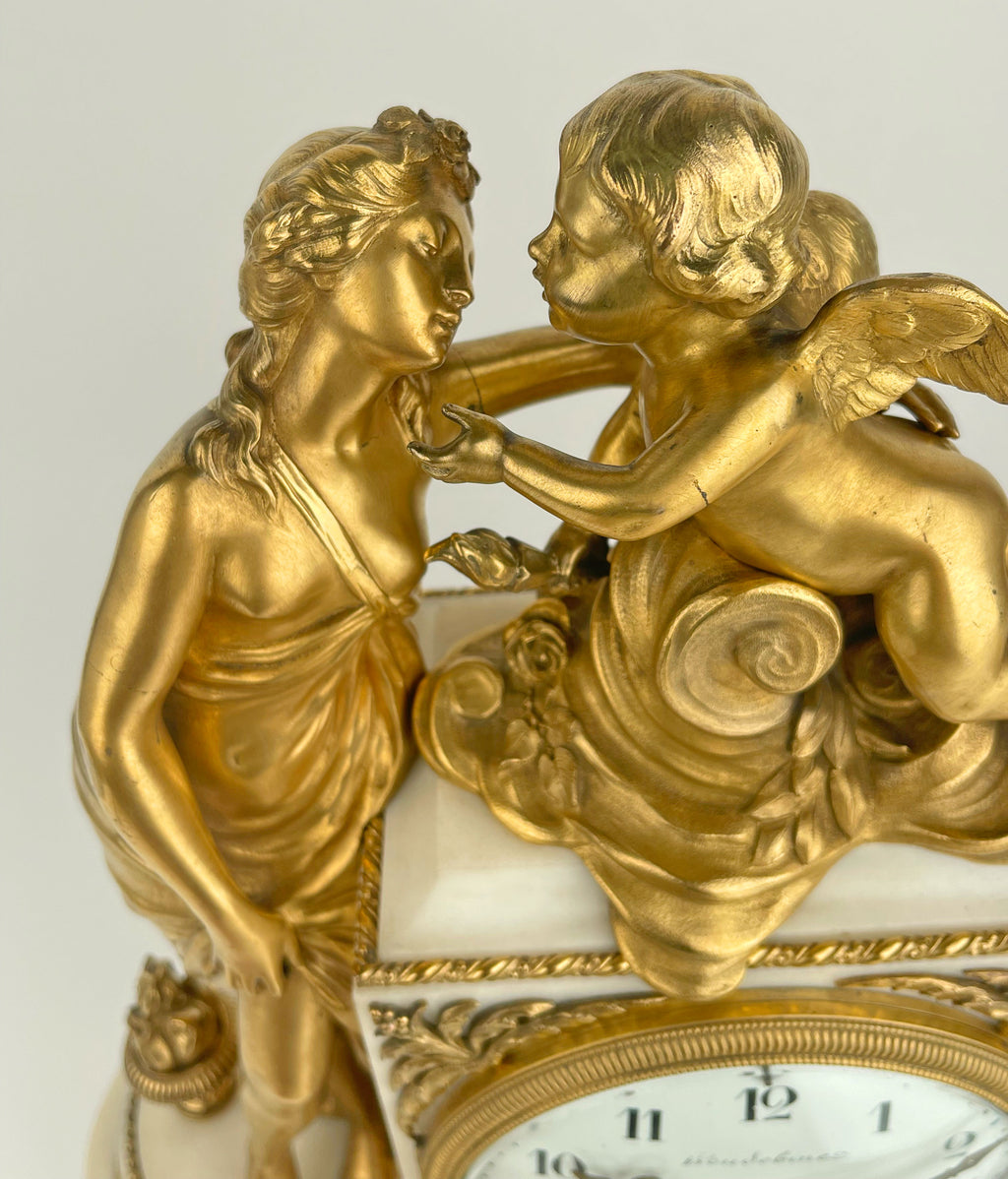 19th Century, French Ormolu Mounted Marble Clock by Houdebine
