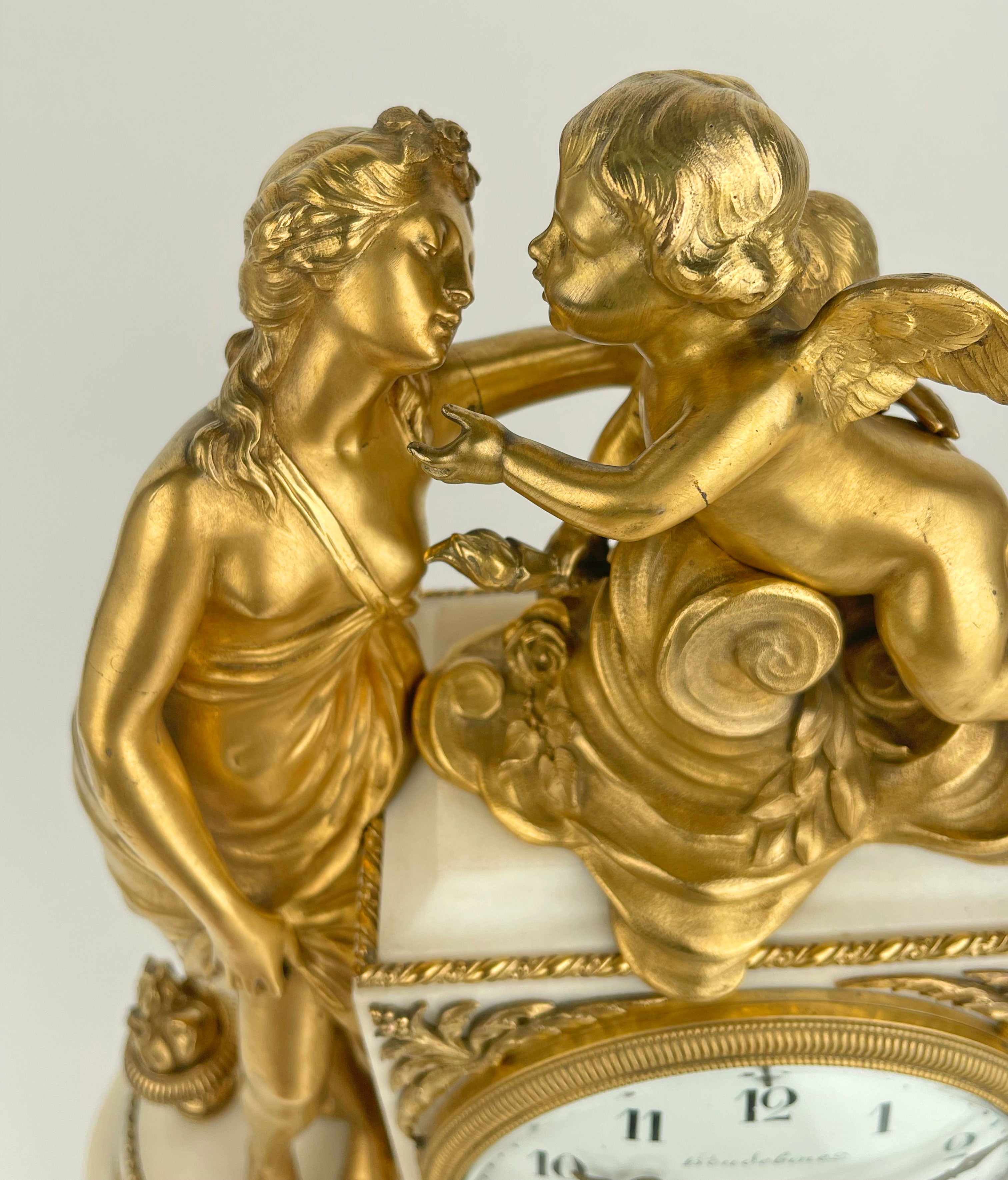 19th Century, French Ormolu Mounted Marble Clock by Houdebine