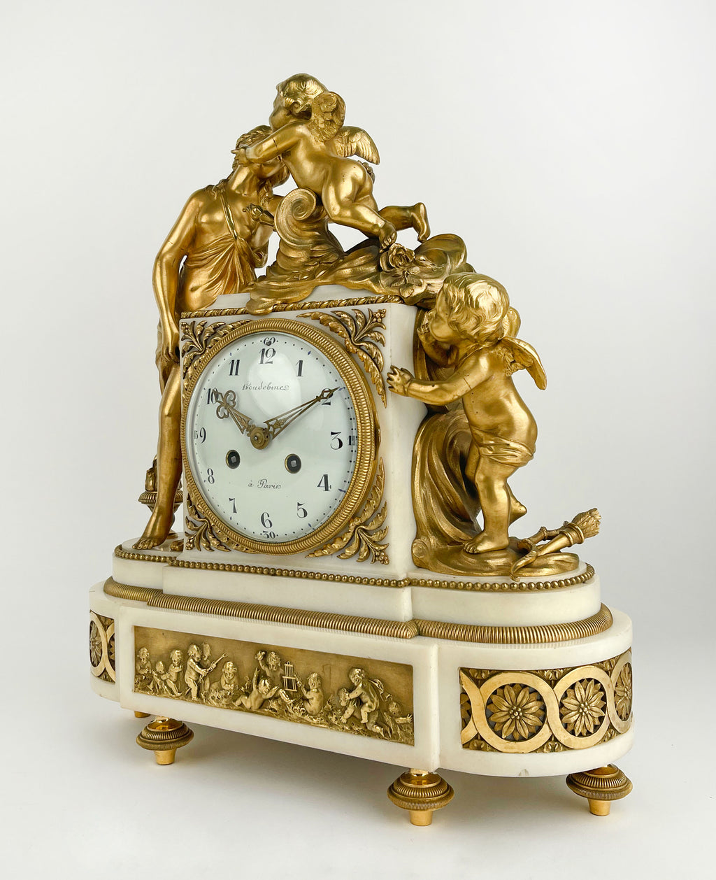 19th Century, French Ormolu Mounted Marble Clock by Houdebine