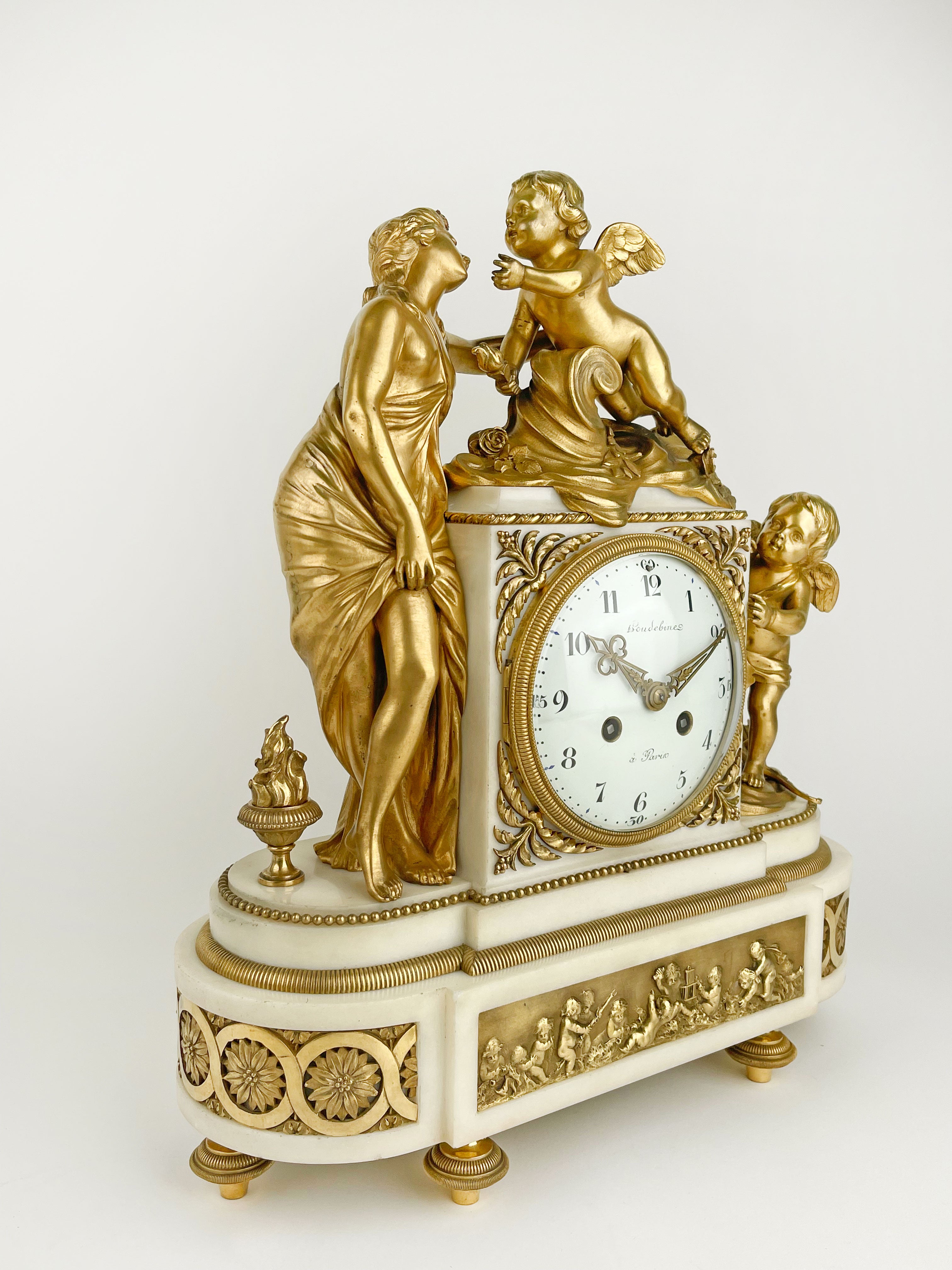 19th Century, French Ormolu Mounted Marble Clock by Houdebine