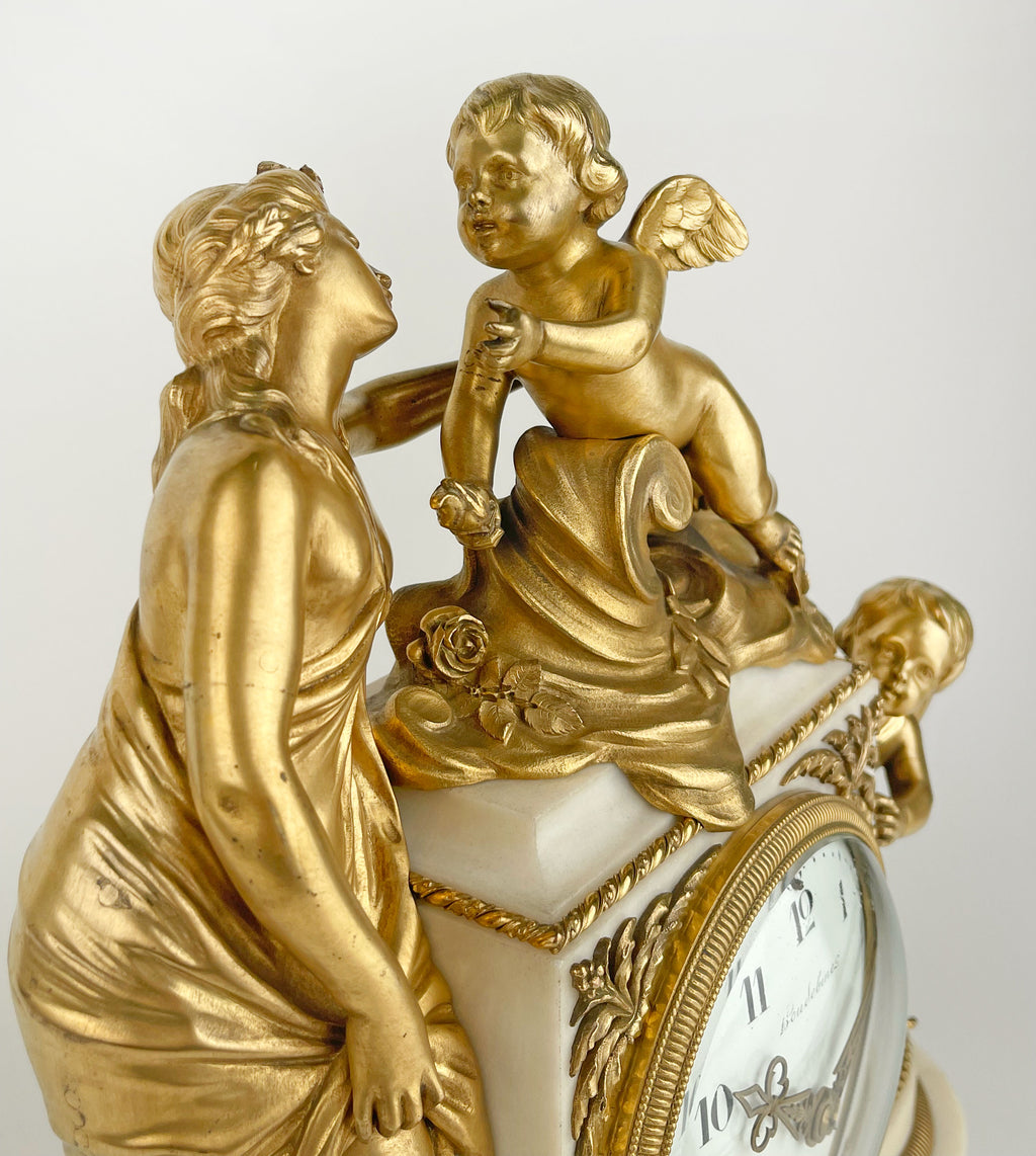 19th Century, French Ormolu Mounted Marble Clock by Houdebine