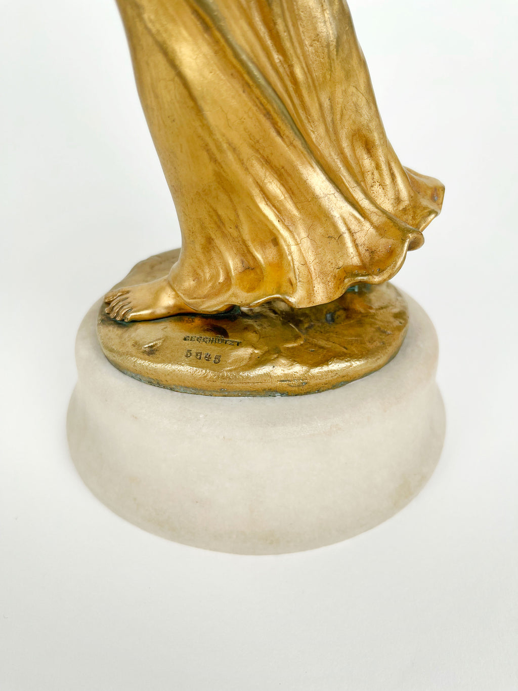 Pair of Gilt Bronze & Marble Semi Nude Sculptures by Rudolf Podany, France, 1910