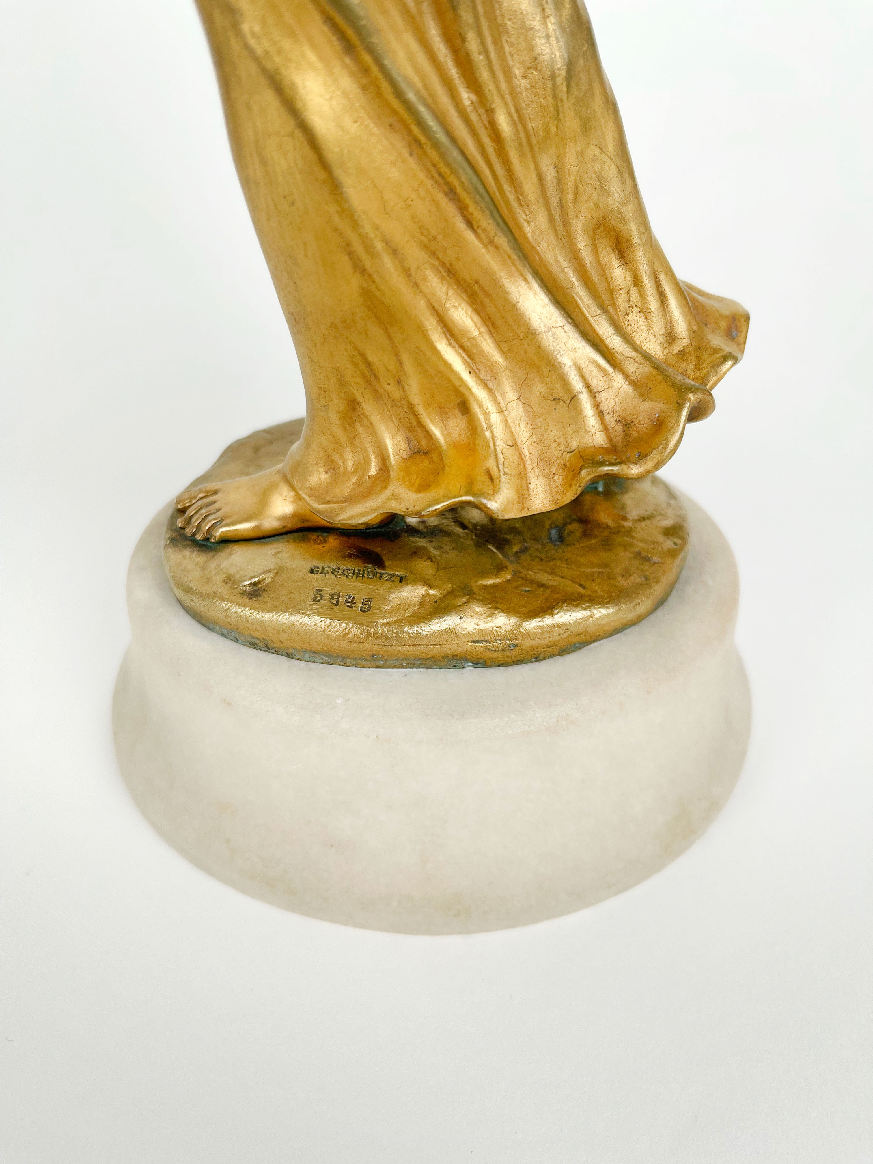 Pair of Gilt Bronze & Marble Semi Nude Sculptures by Rudolf Podany, France, 1910