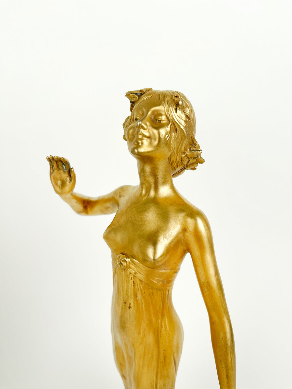 Pair of Gilt Bronze & Marble Semi Nude Sculptures by Rudolf Podany, France, 1910