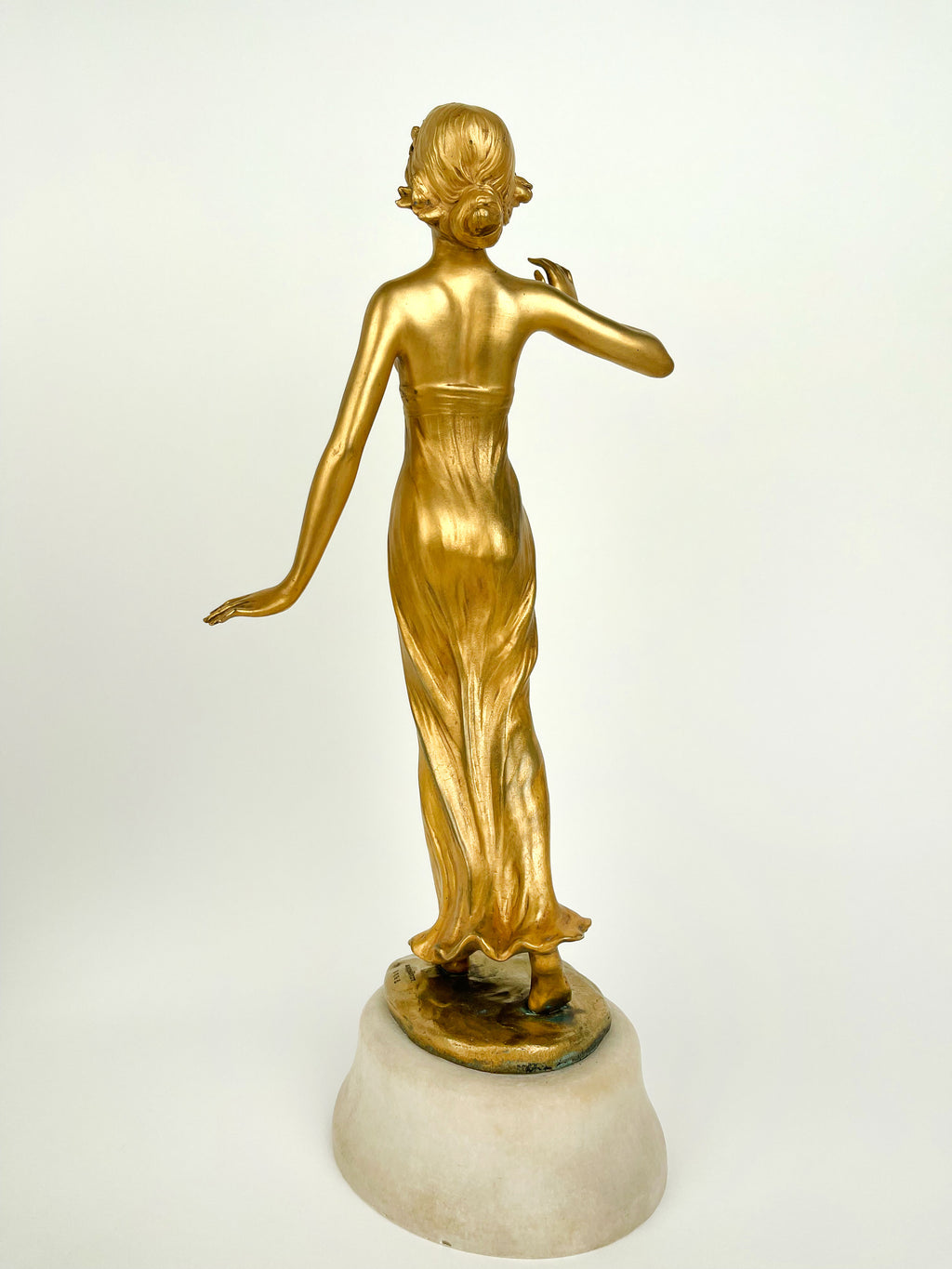 Pair of Gilt Bronze & Marble Semi Nude Sculptures by Rudolf Podany, France, 1910