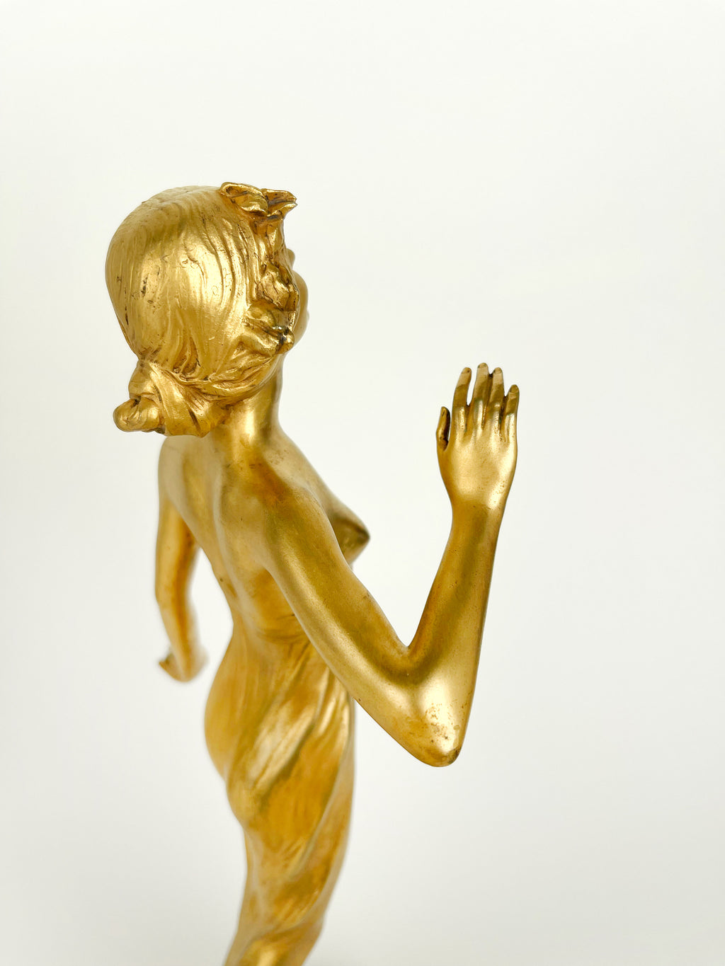 Pair of Gilt Bronze & Marble Semi Nude Sculptures by Rudolf Podany, France, 1910