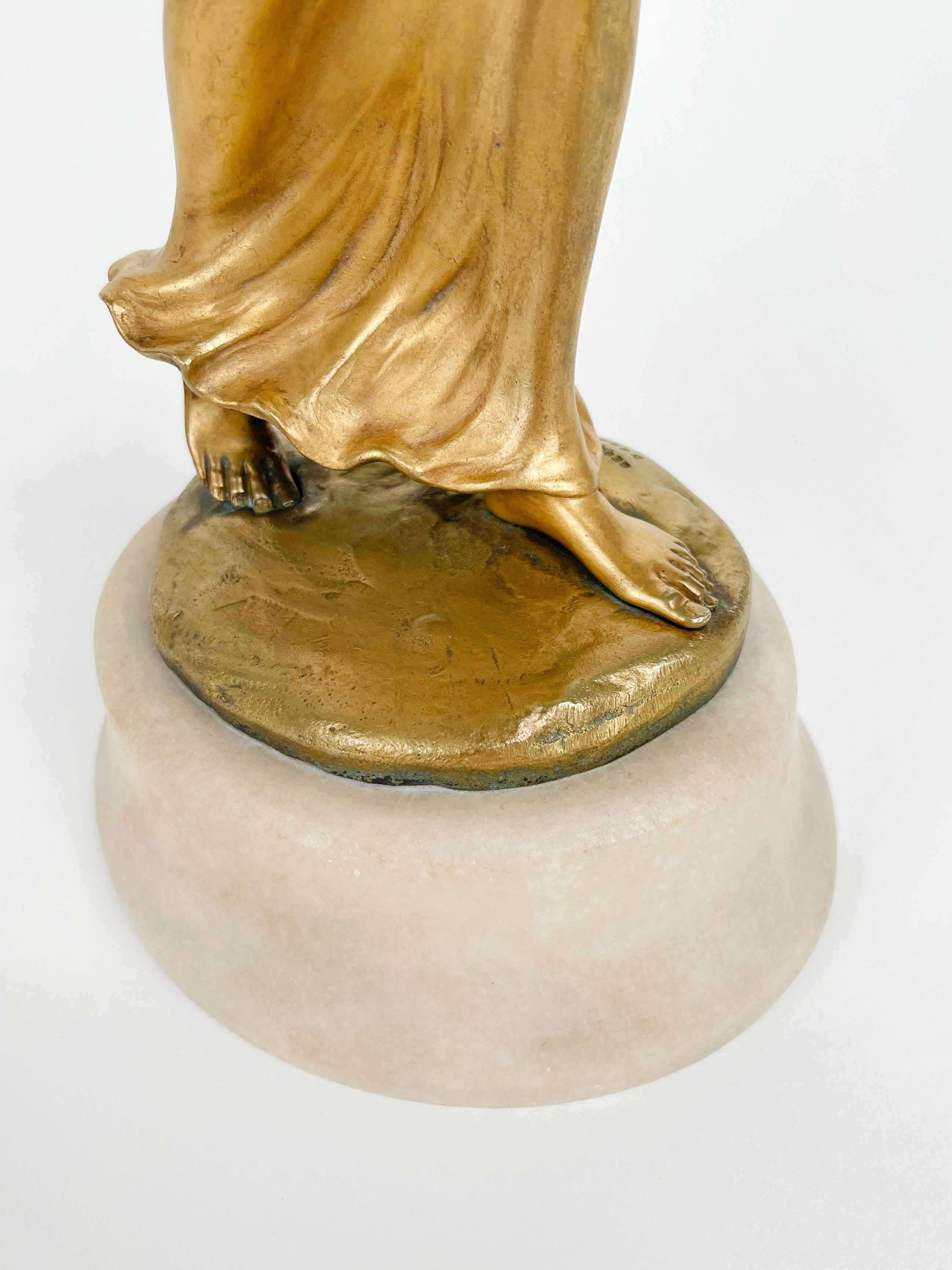 Pair of Gilt Bronze & Marble Semi Nude Sculptures by Rudolf Podany, France, 1910