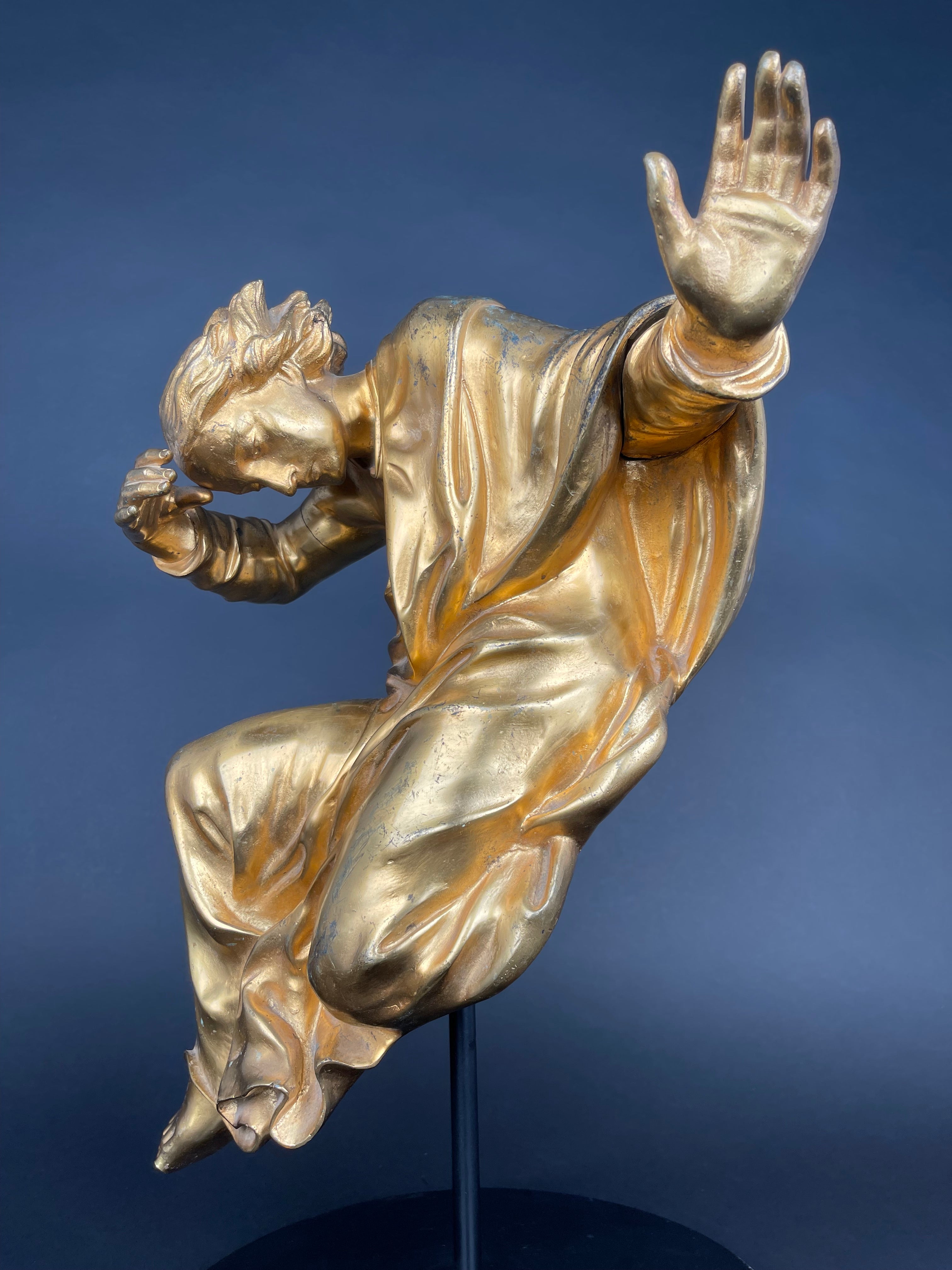 A Large Size Gilt Bronze Figure Of A Man, 17th Century, Italy