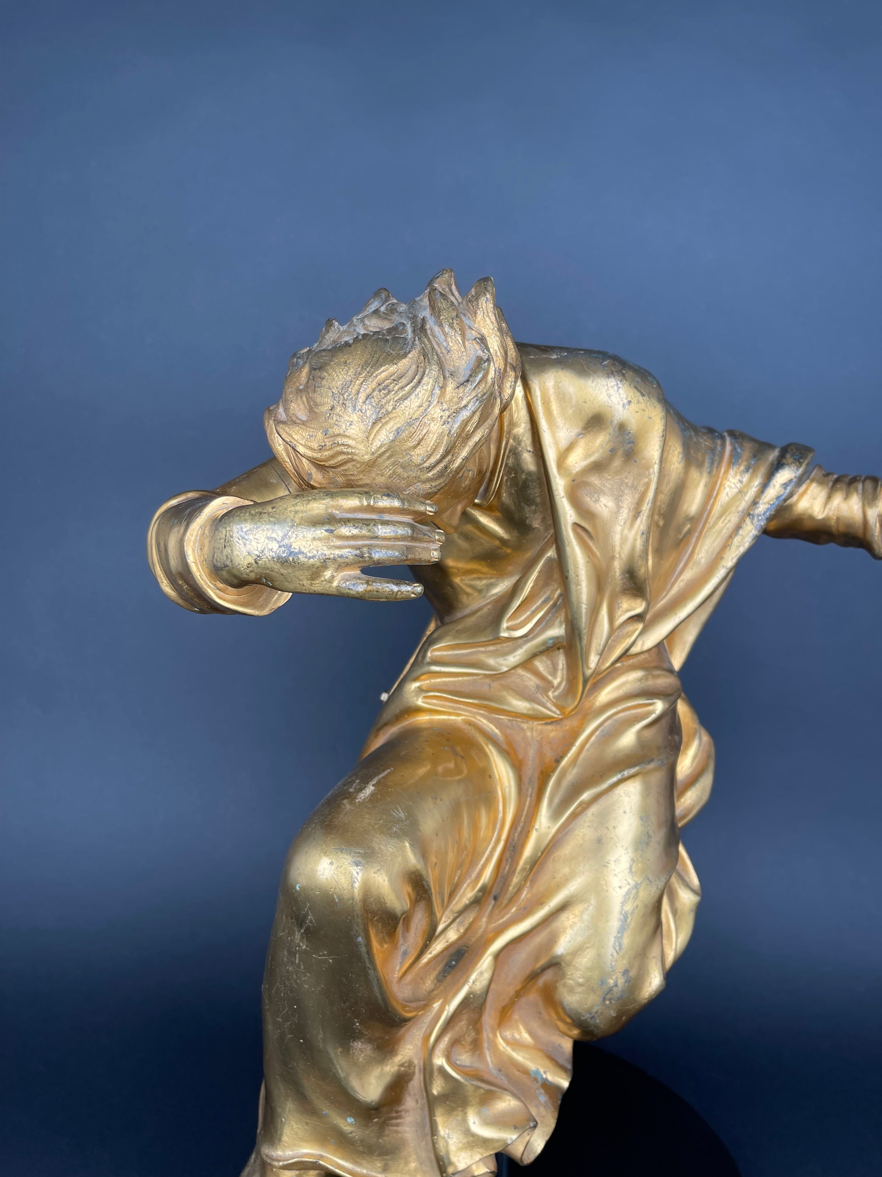 A Large Size Gilt Bronze Figure Of A Man, 17th Century, Italy