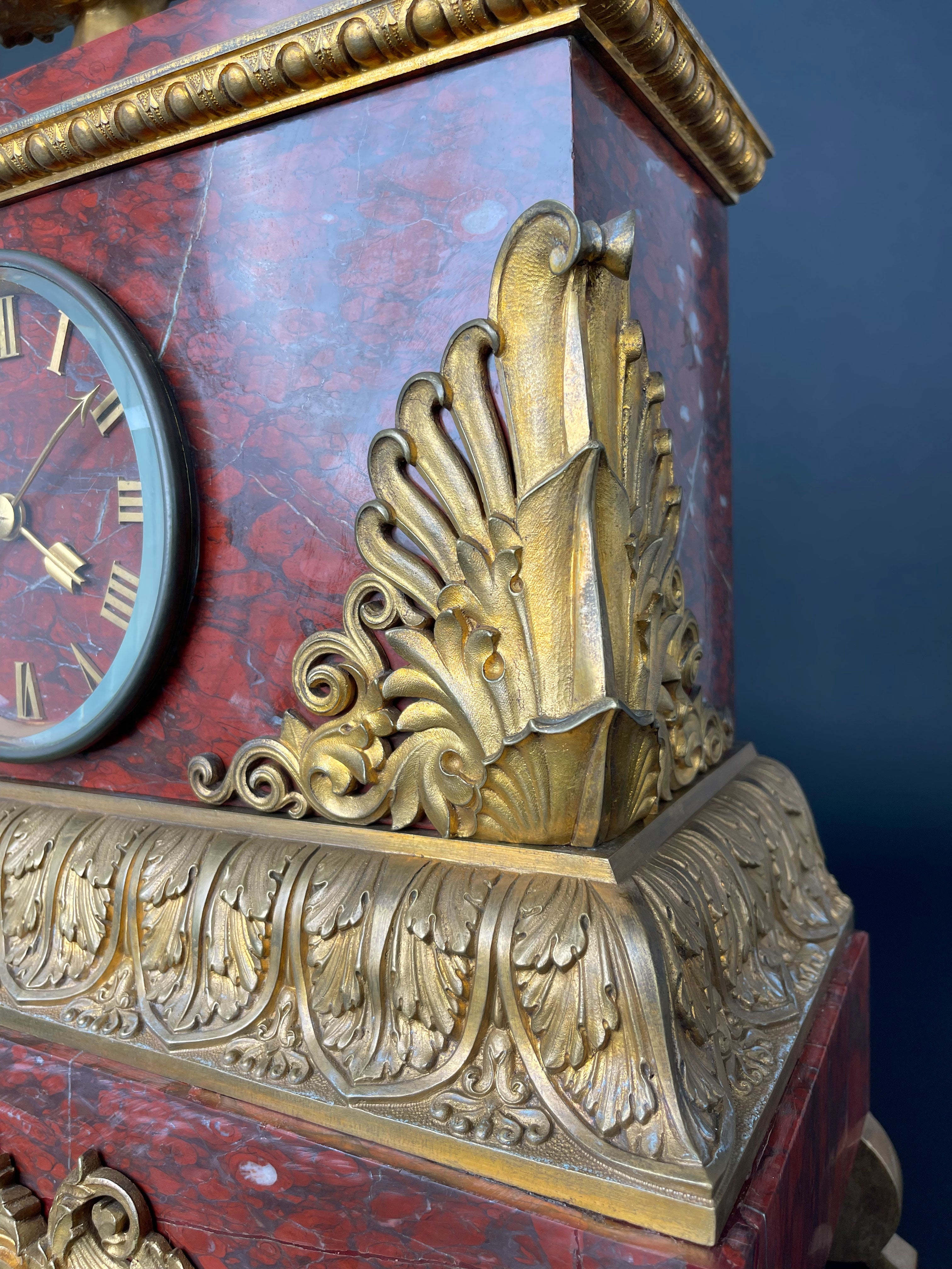 A Large Size Gilt Bronze & Rouge Marble Clock, France, 19th Century
