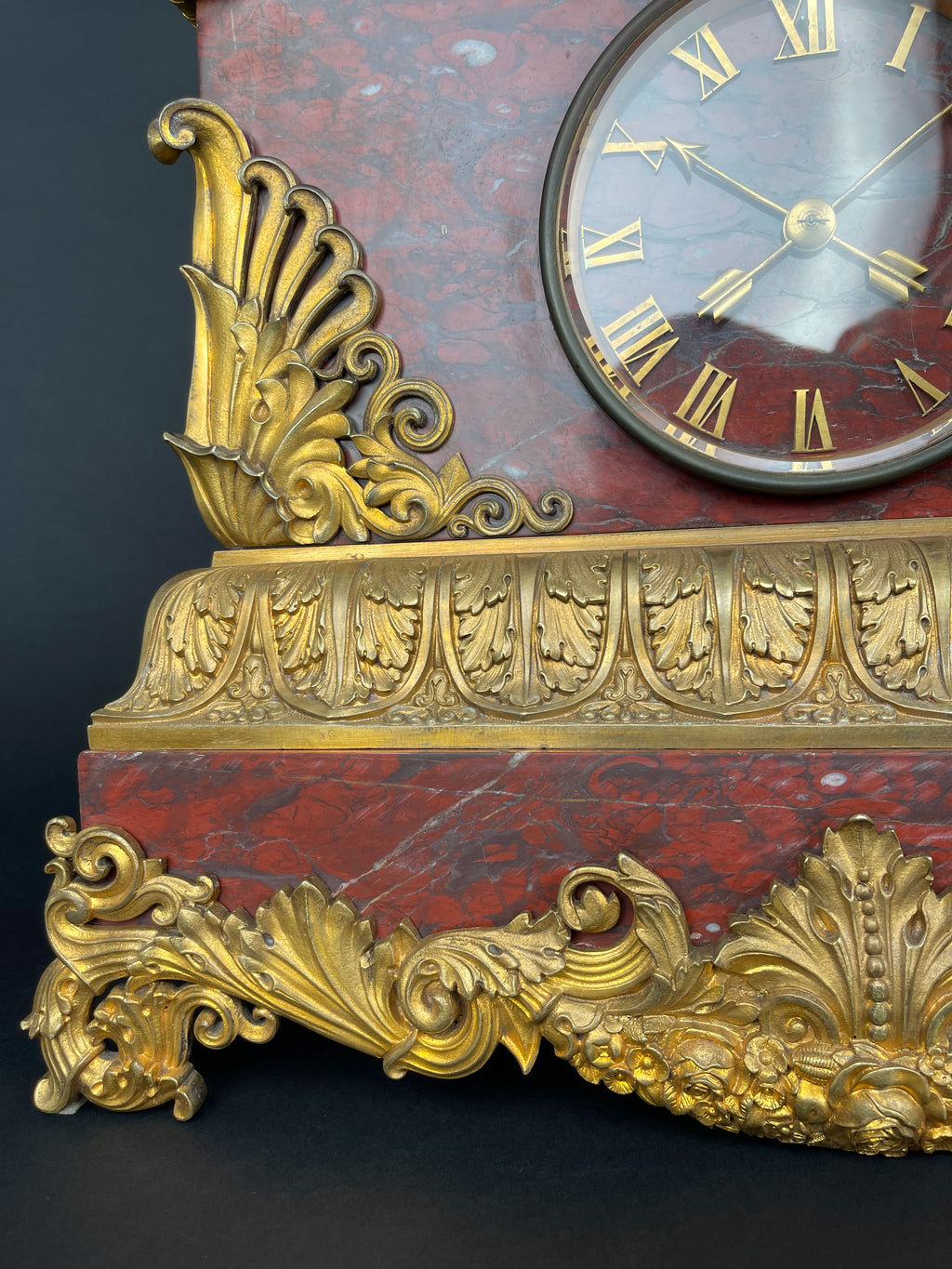 A Large Size Gilt Bronze & Rouge Marble Clock, France, 19th Century