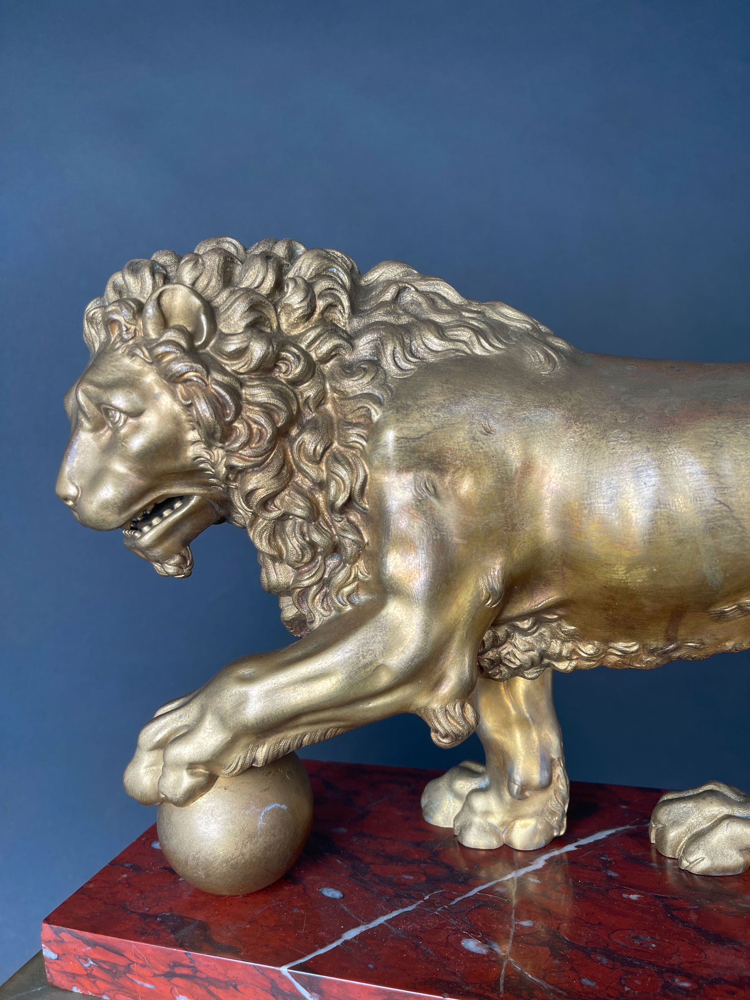 A Large Size Gilt Bronze & Rouge Marble Clock, France, 19th Century