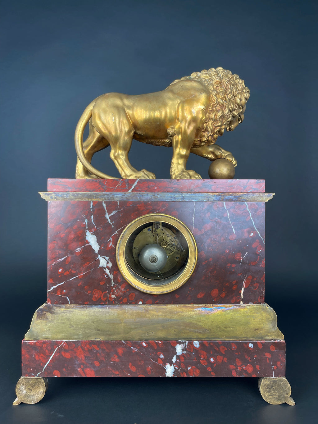 A Large Size Gilt Bronze & Rouge Marble Clock, France, 19th Century