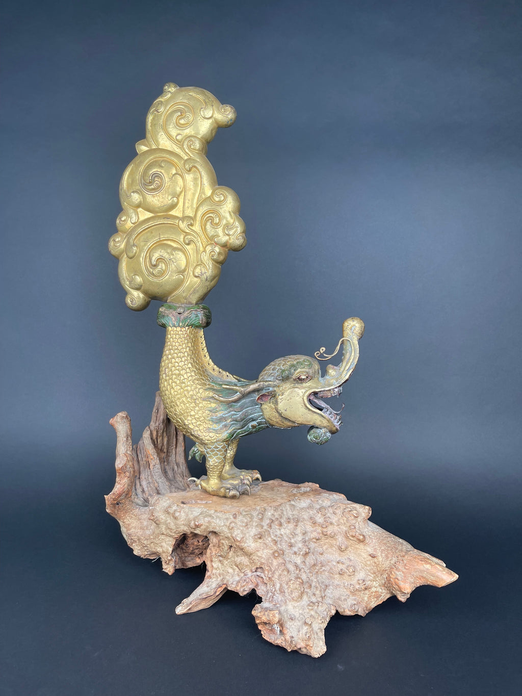 A Large Gilt Bronze Makara Finials, Tibet, Late 17th Early 18th Century