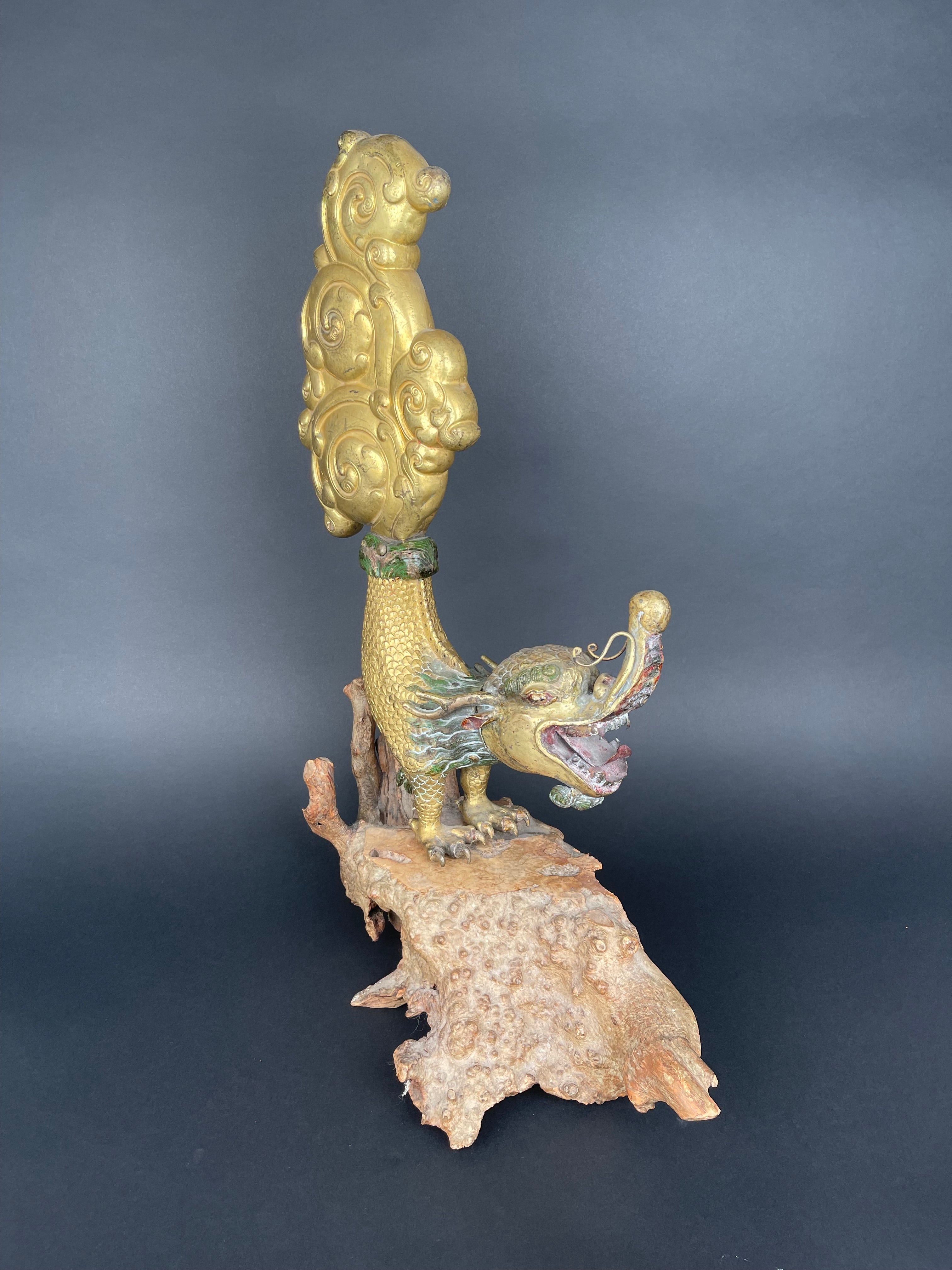 A Large Gilt Bronze Makara Finials, Tibet, Late 17th Early 18th Century