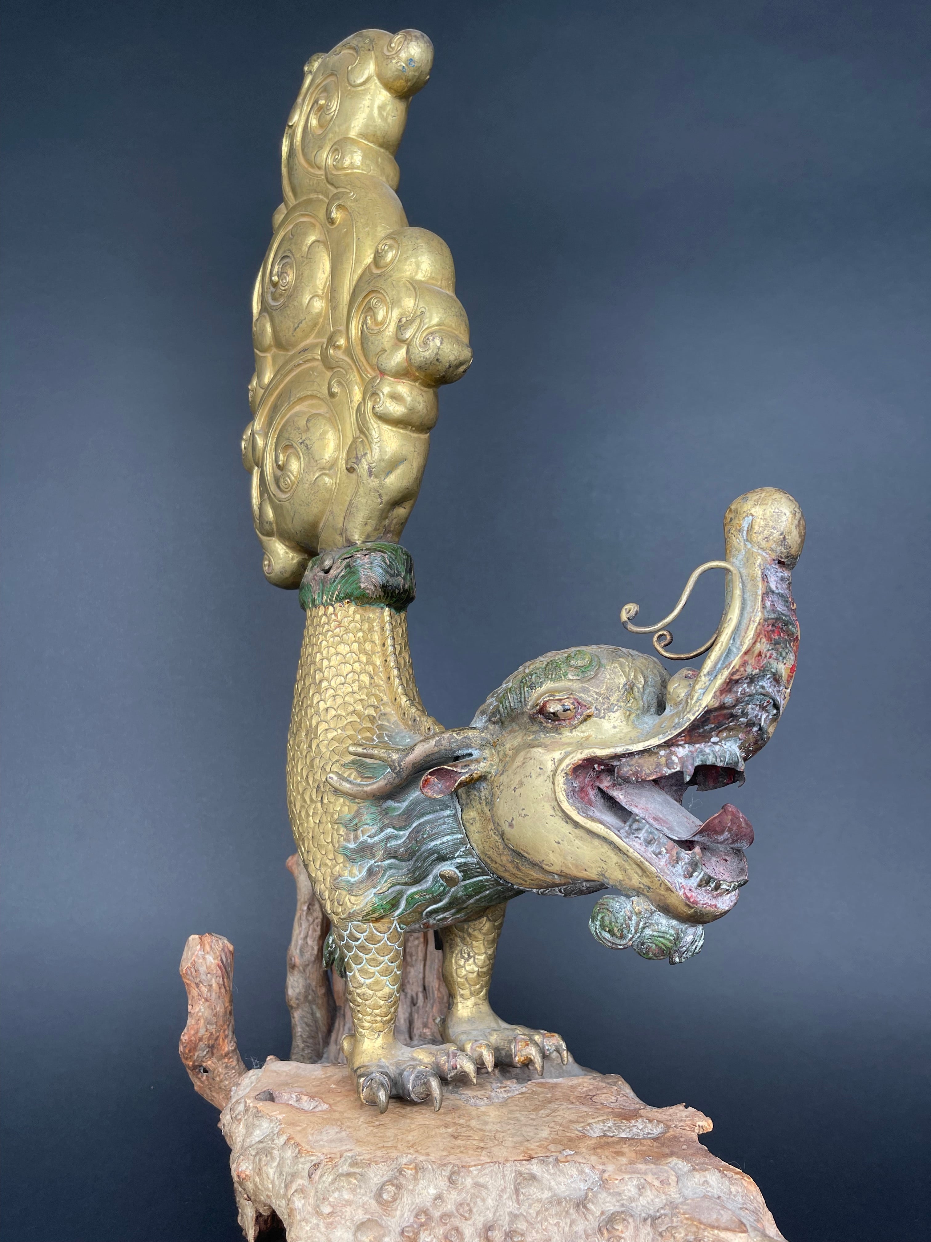 A Large Gilt Bronze Makara Finials, Tibet, Late 17th Early 18th Century