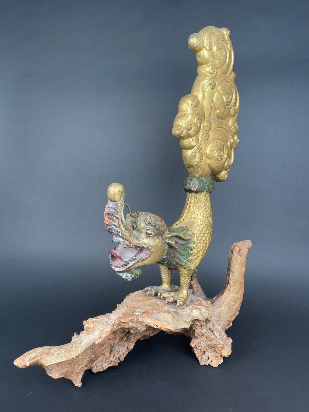 A Large Gilt Bronze Makara Finials, Tibet, Late 17th Early 18th Century