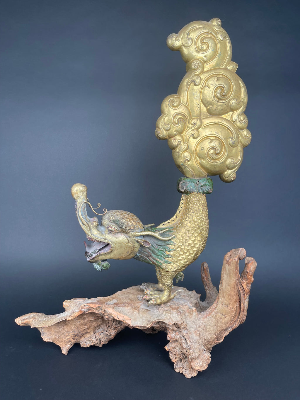 A Large Gilt Bronze Makara Finials, Tibet, Late 17th Early 18th Century