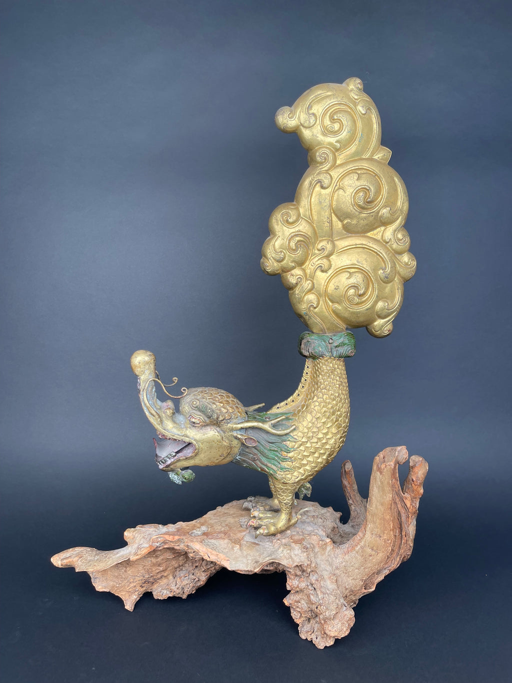 A Large Gilt Bronze Makara Finials, Tibet, Late 17th Early 18th Century