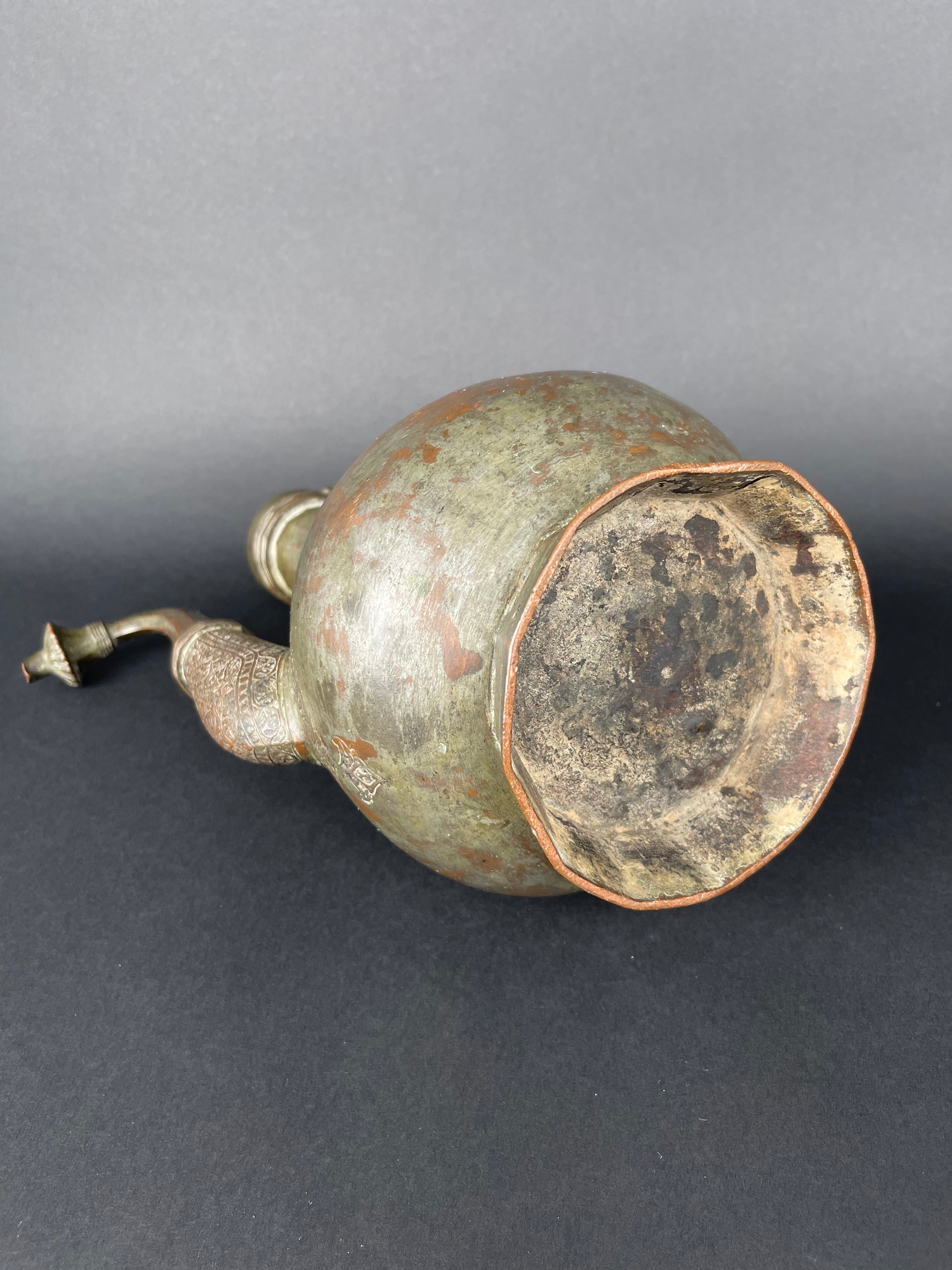 Qajar Dynasty Tinned Copper Hand Hammered Chiseled Ewer,  19th Century