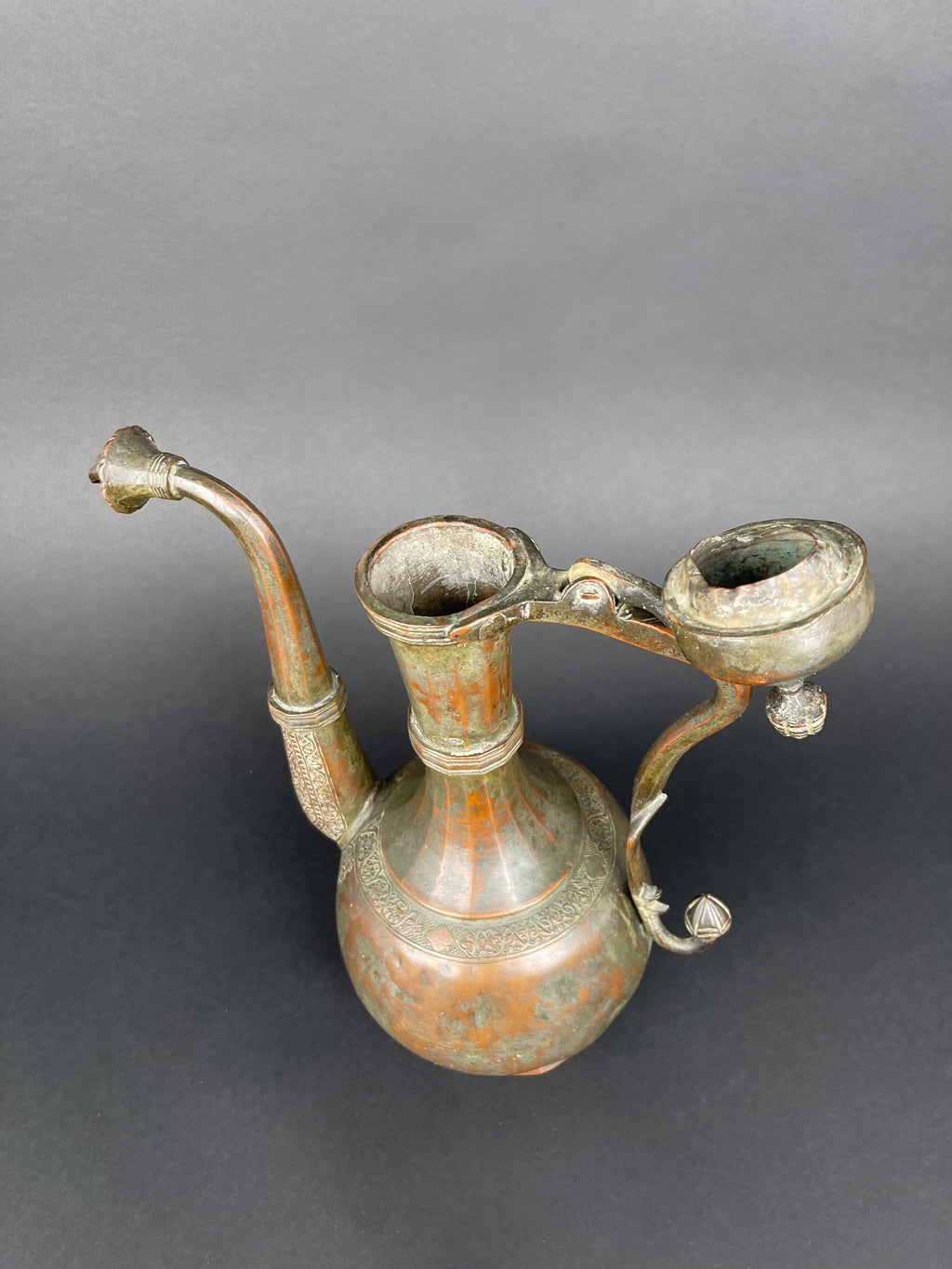 Qajar Dynasty Tinned Copper Hand Hammered Chiseled Ewer,  19th Century