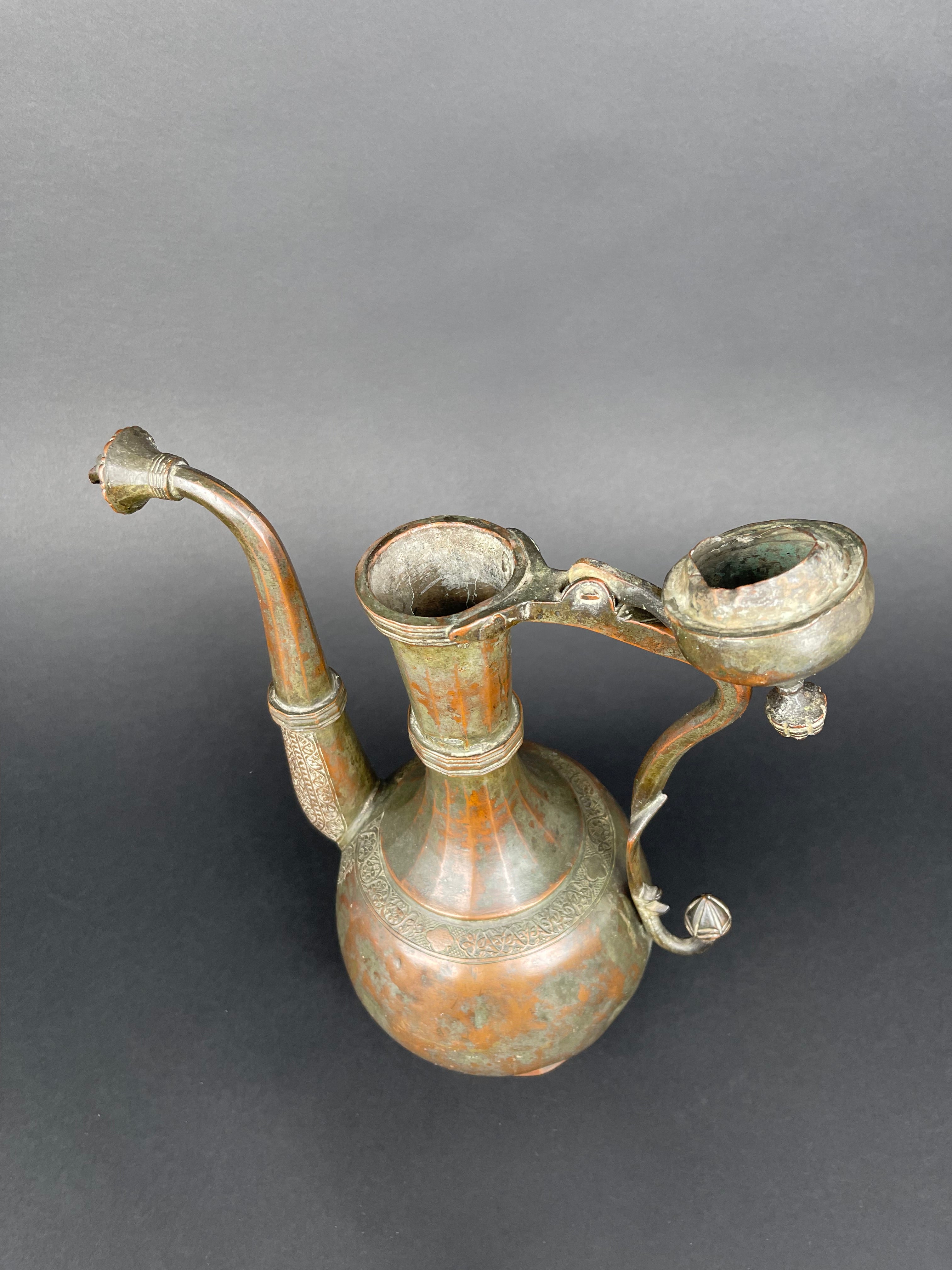 Qajar Dynasty Tinned Copper Hand Hammered Chiseled Ewer,  19th Century