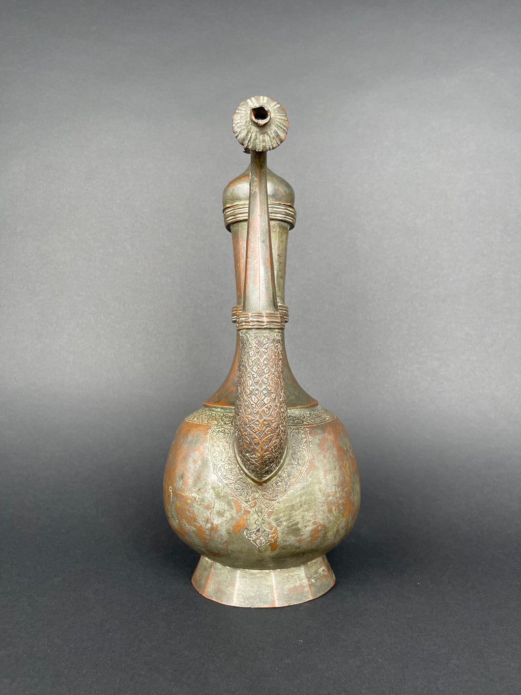 Qajar Dynasty Tinned Copper Hand Hammered Chiseled Ewer,  19th Century