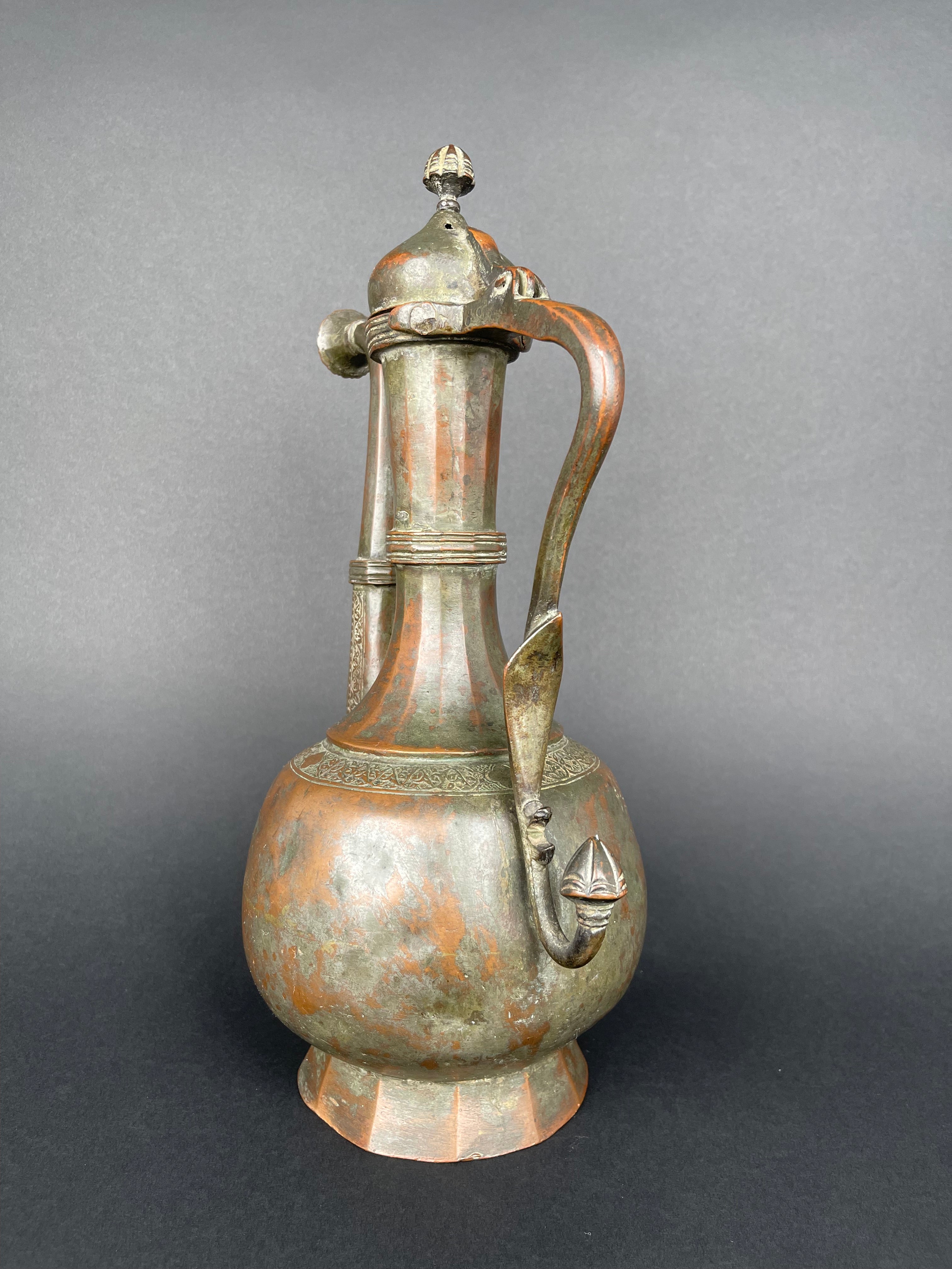 Qajar Dynasty Tinned Copper Hand Hammered Chiseled Ewer,  19th Century