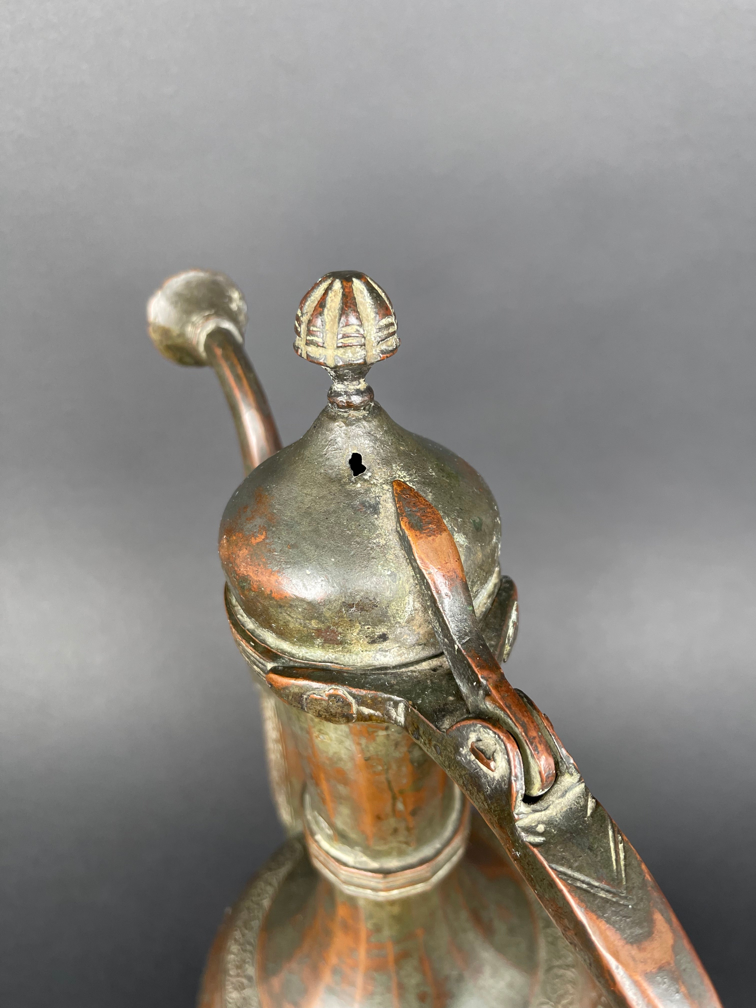 Qajar Dynasty Tinned Copper Hand Hammered Chiseled Ewer,  19th Century