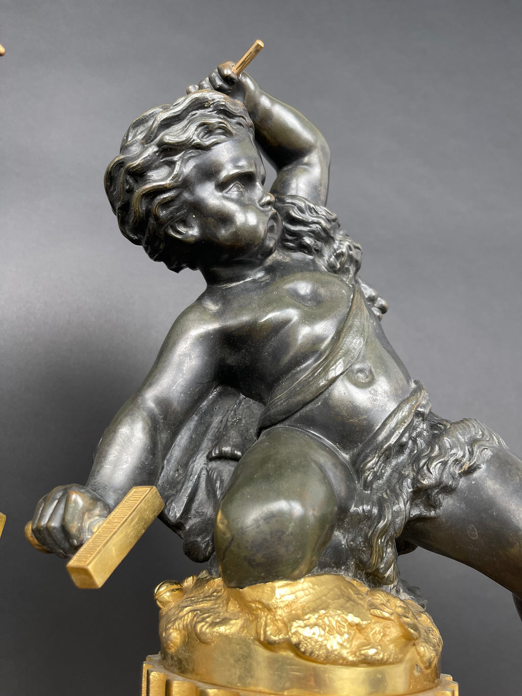 A Large Pair Of Ormolu & Patinated Bronze Chenets By Henry Dasson