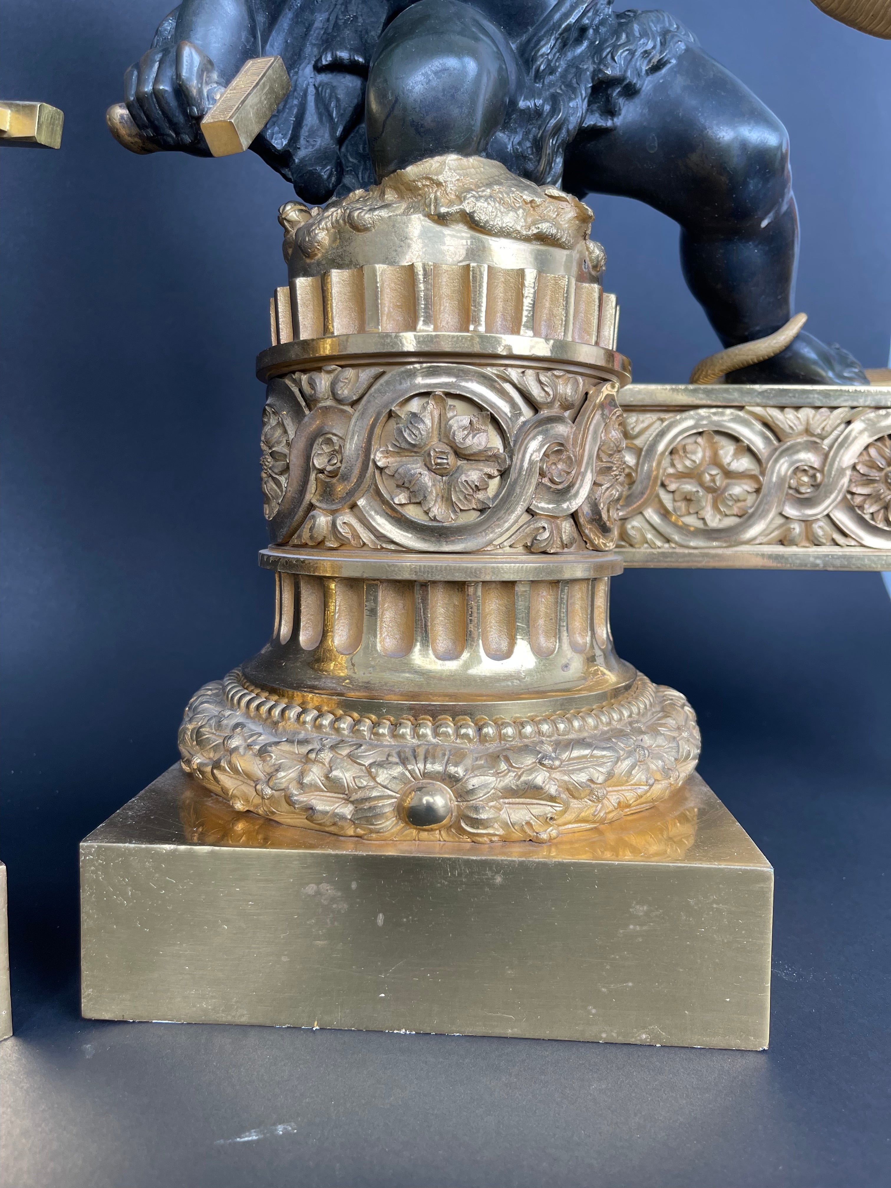 A Large Pair Of Ormolu & Patinated Bronze Chenets By Henry Dasson