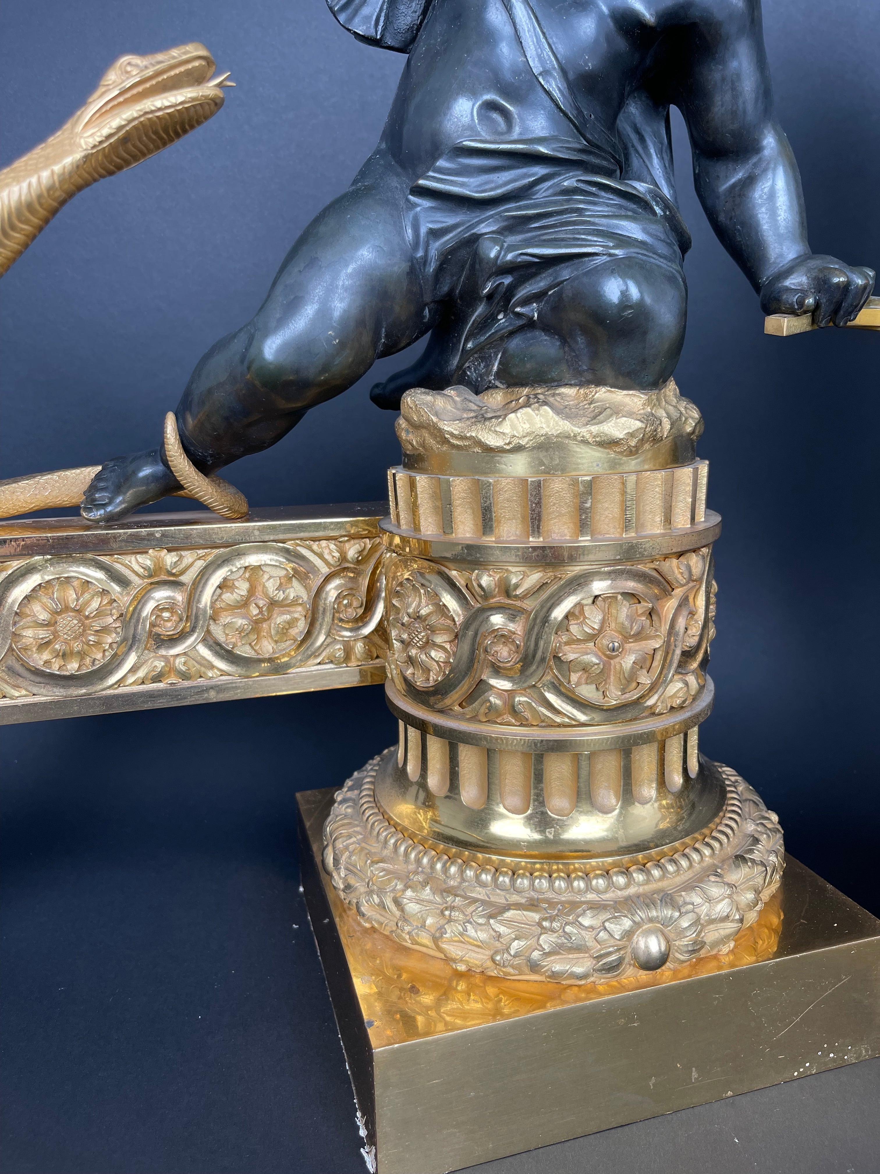 A Large Pair Of Ormolu & Patinated Bronze Chenets By Henry Dasson