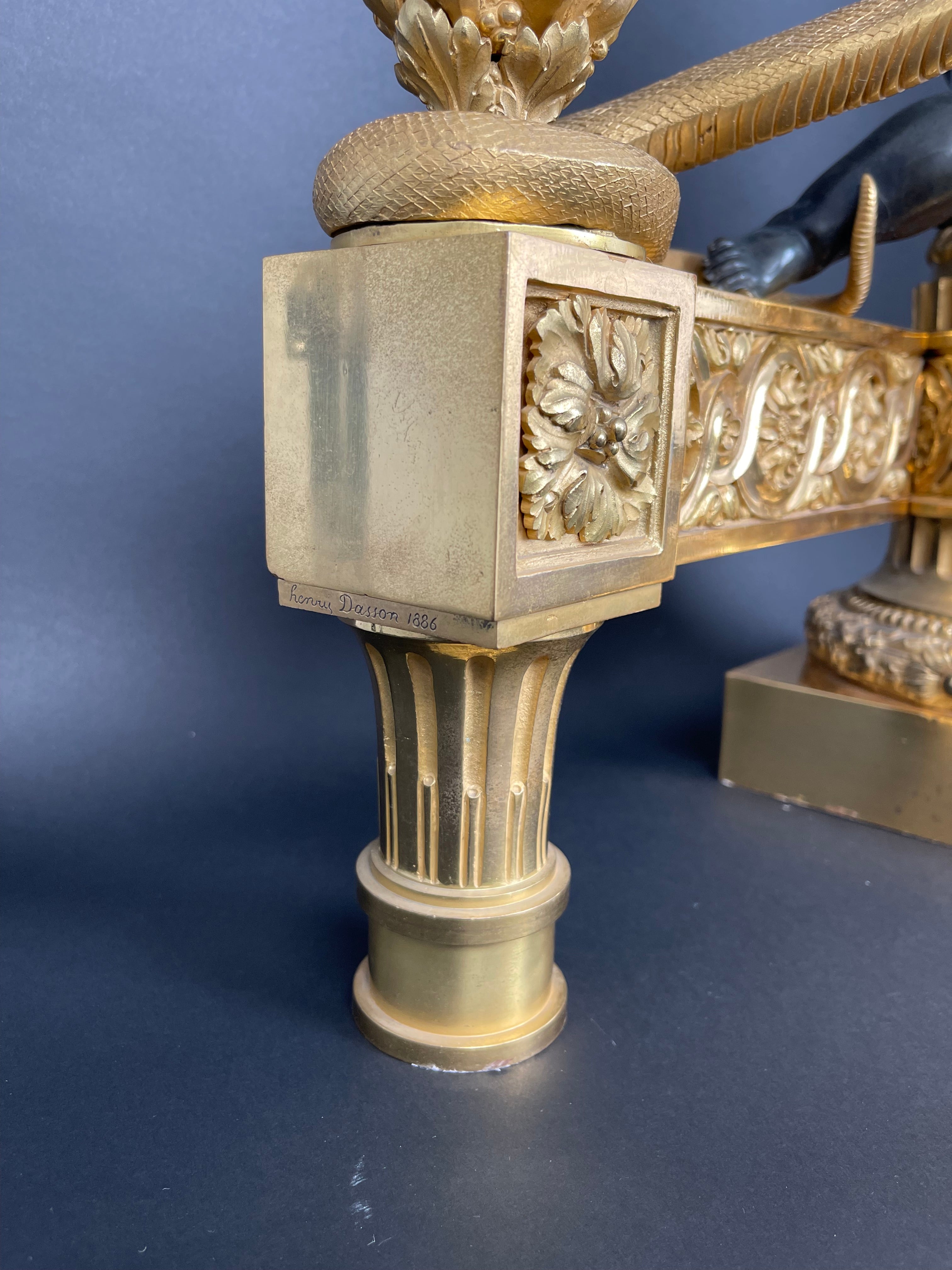 A Large Pair Of Ormolu & Patinated Bronze Chenets By Henry Dasson