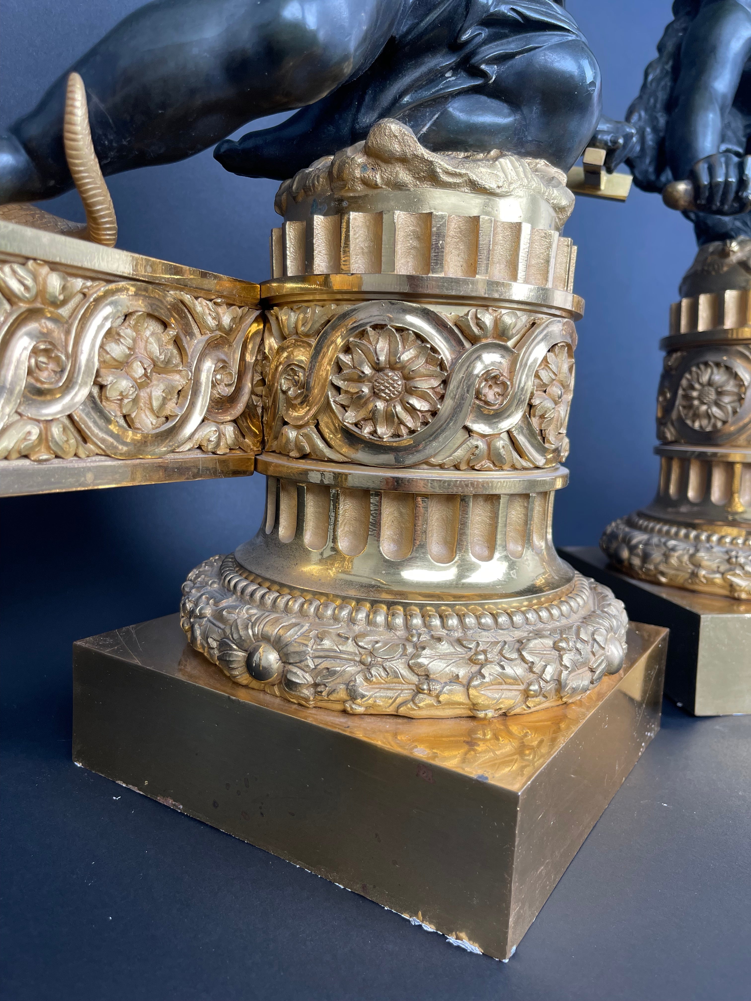 A Large Pair Of Ormolu & Patinated Bronze Chenets By Henry Dasson