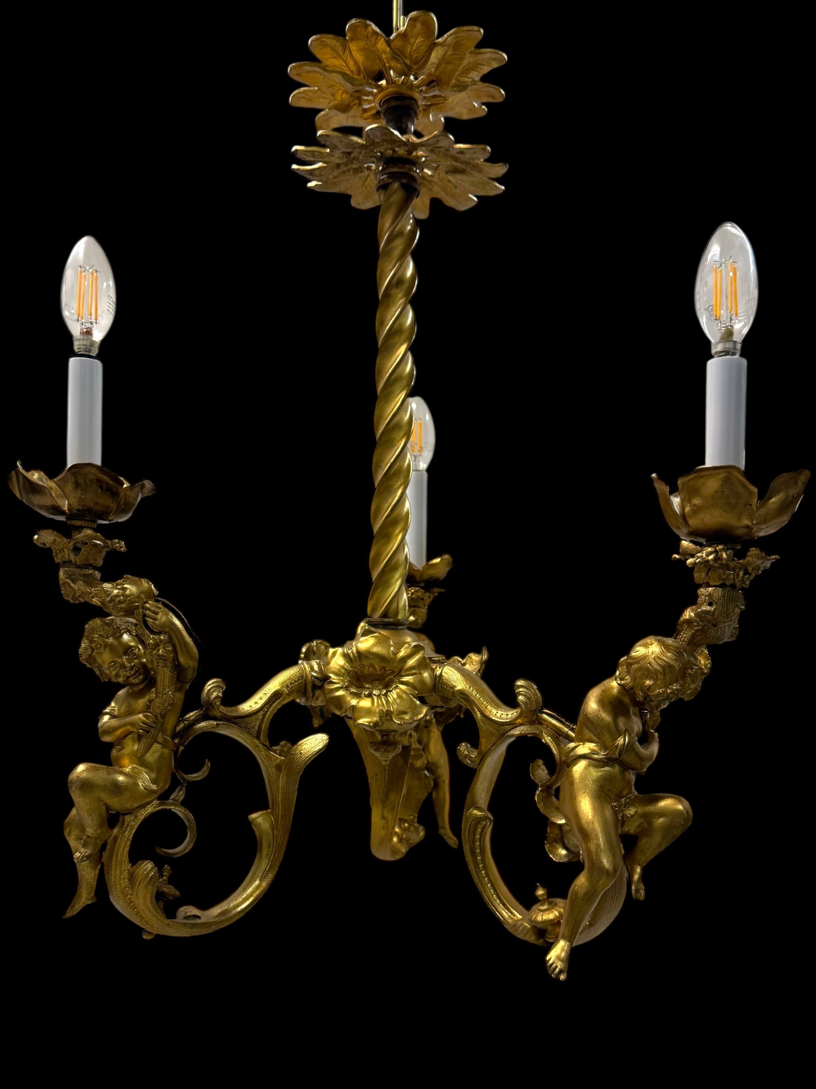 19th Century French Gilt Bronze Three-Light Chandelier By Marchand