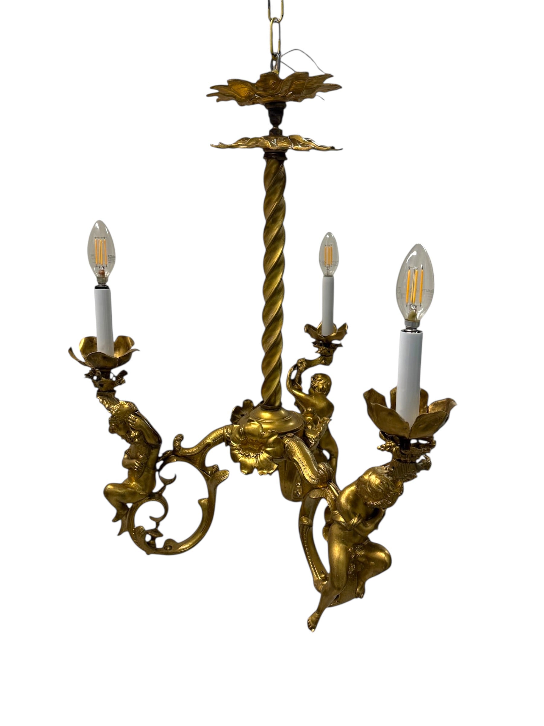 19th Century French Gilt Bronze Three-Light Chandelier By Marchand