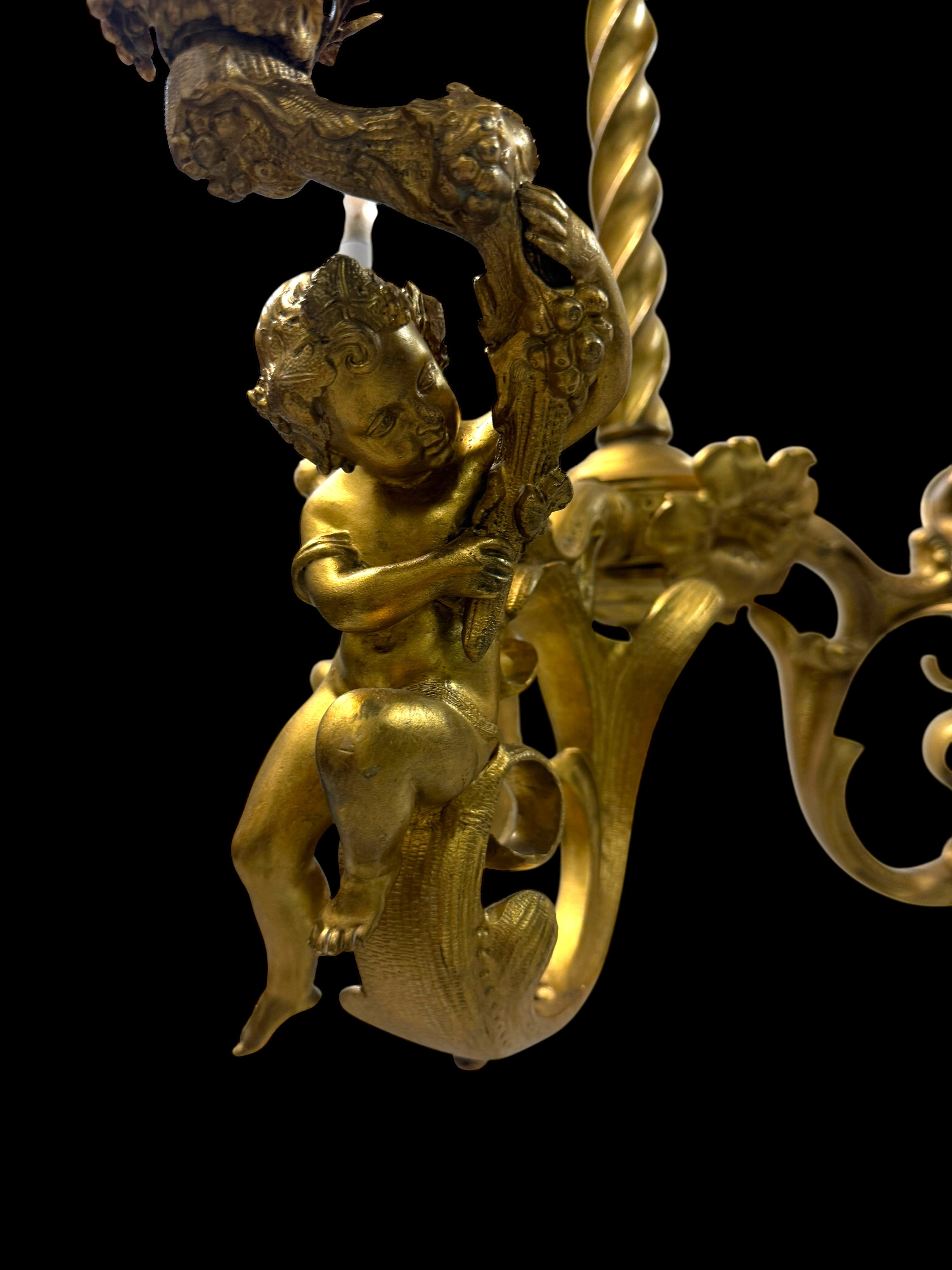 19th Century French Gilt Bronze Three-Light Chandelier By Marchand