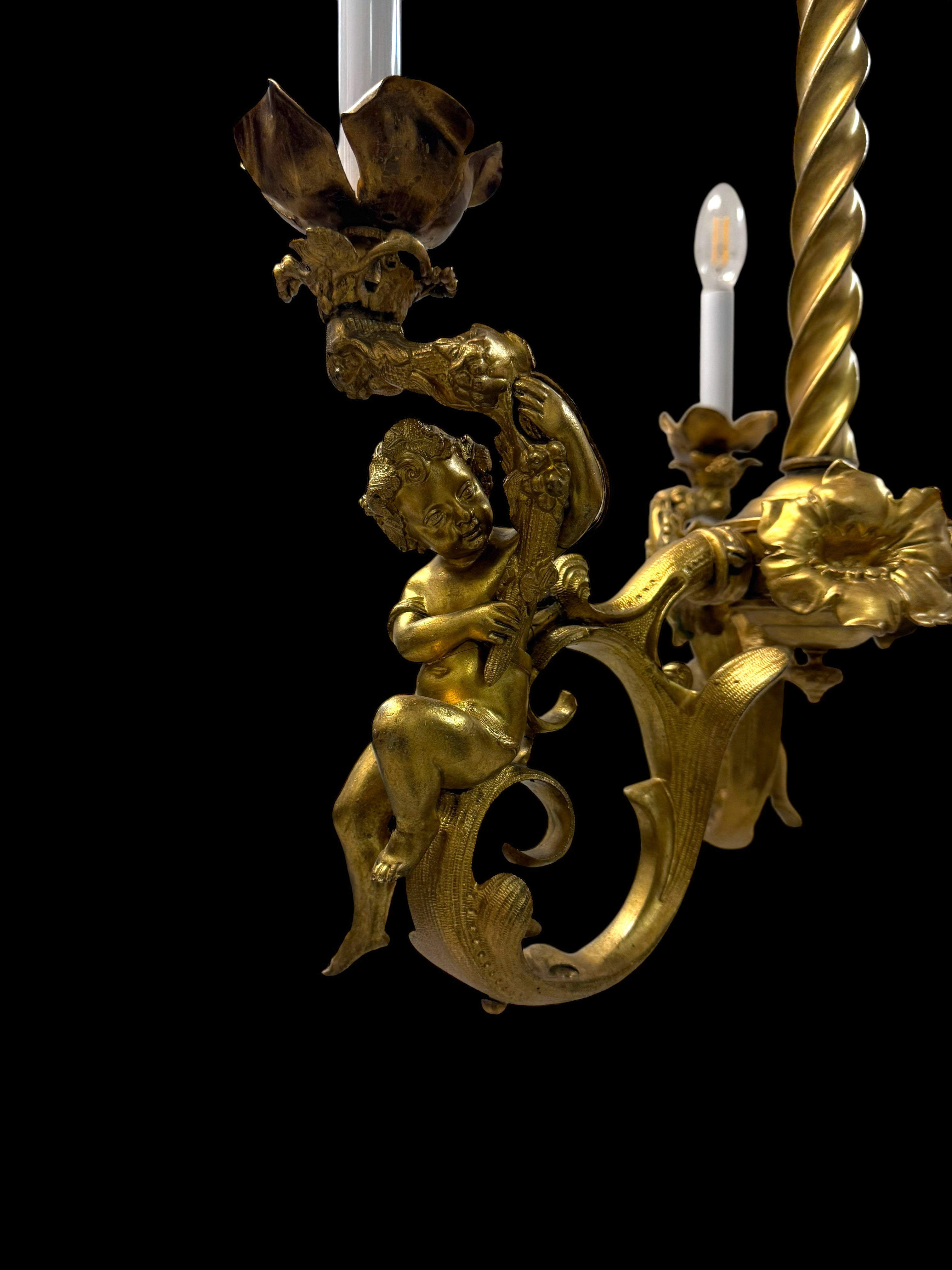 19th Century French Gilt Bronze Three-Light Chandelier By Marchand