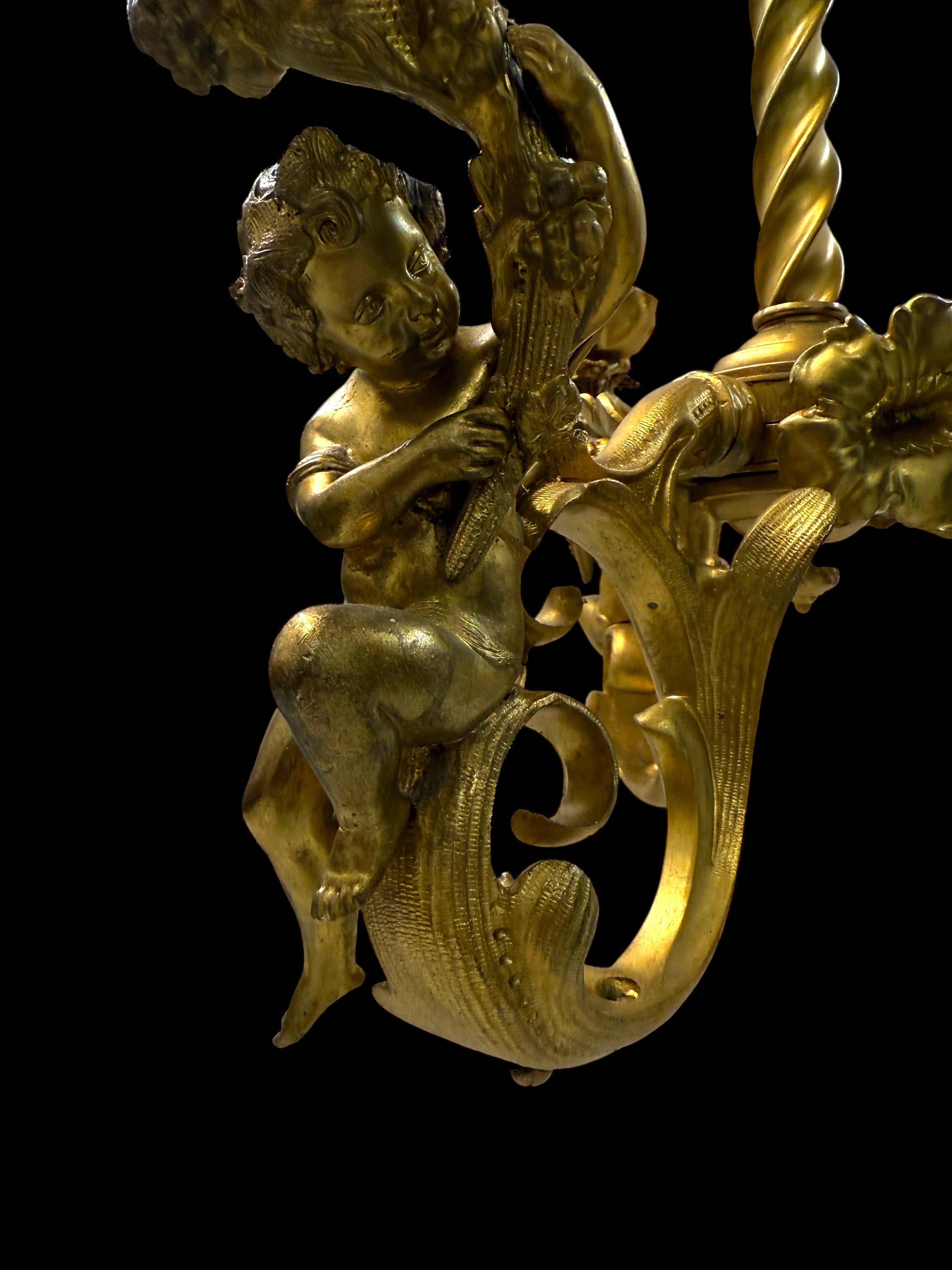 19th Century French Gilt Bronze Three-Light Chandelier By Marchand