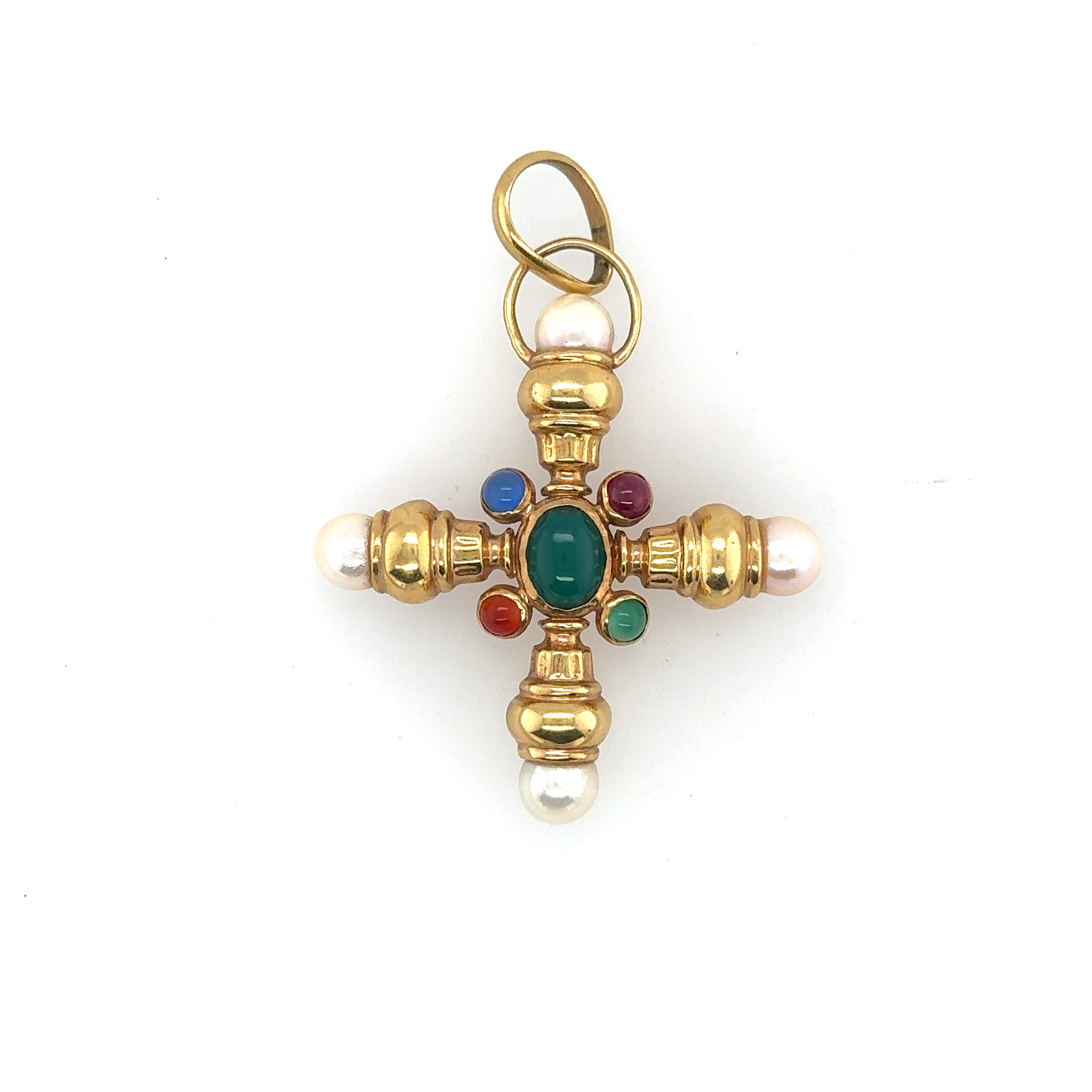 Girovi Ronco 18K Yellow Gold, Pearl, Ruby, Agate, Jade & Sapphire Pendant