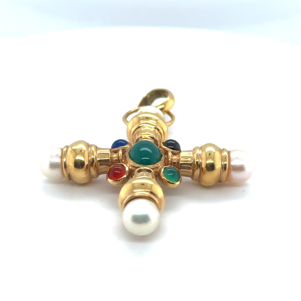 Girovi Ronco 18K Yellow Gold, Pearl, Ruby, Agate, Jade & Sapphire Pendant