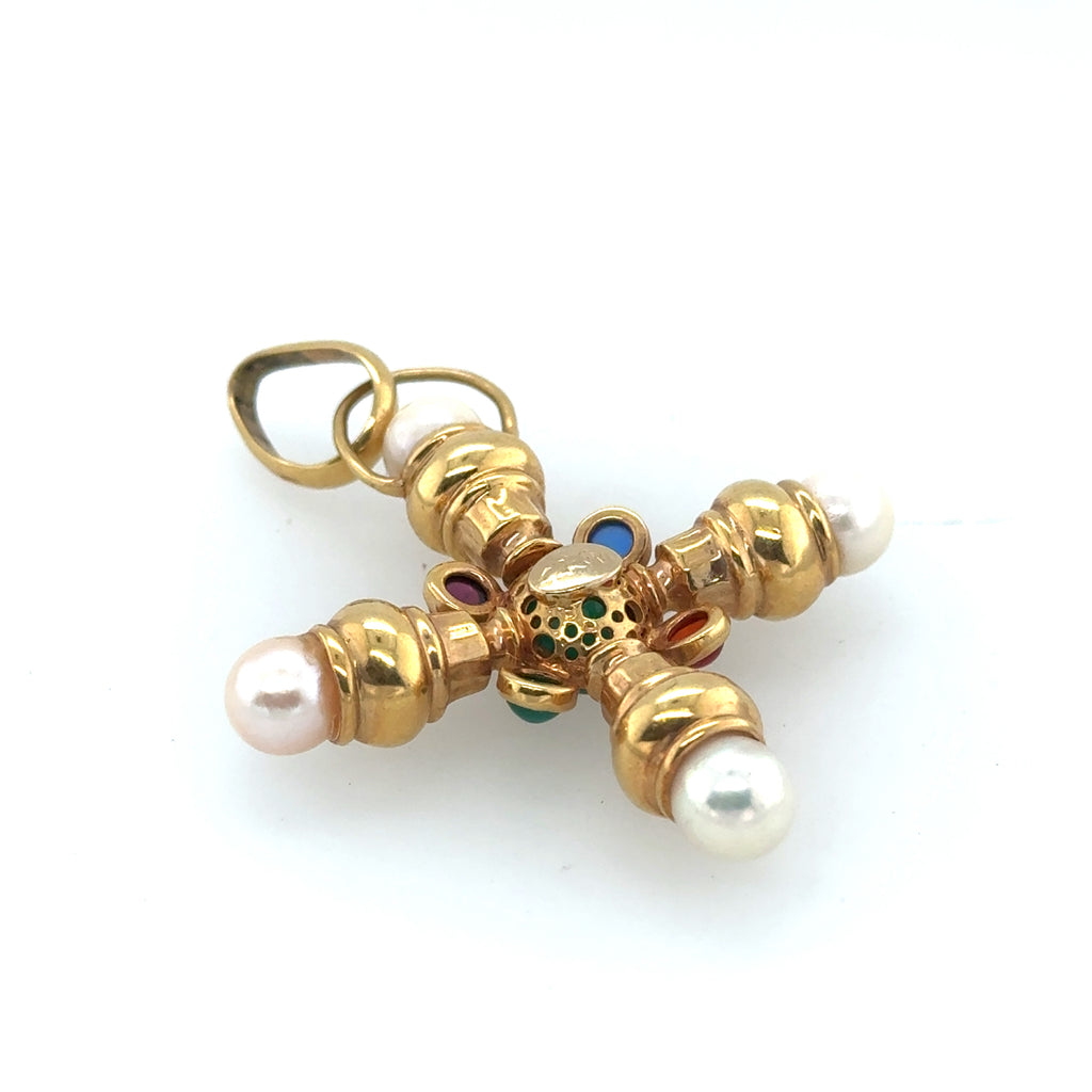 Girovi Ronco 18K Yellow Gold, Pearl, Ruby, Agate, Jade & Sapphire Pendant